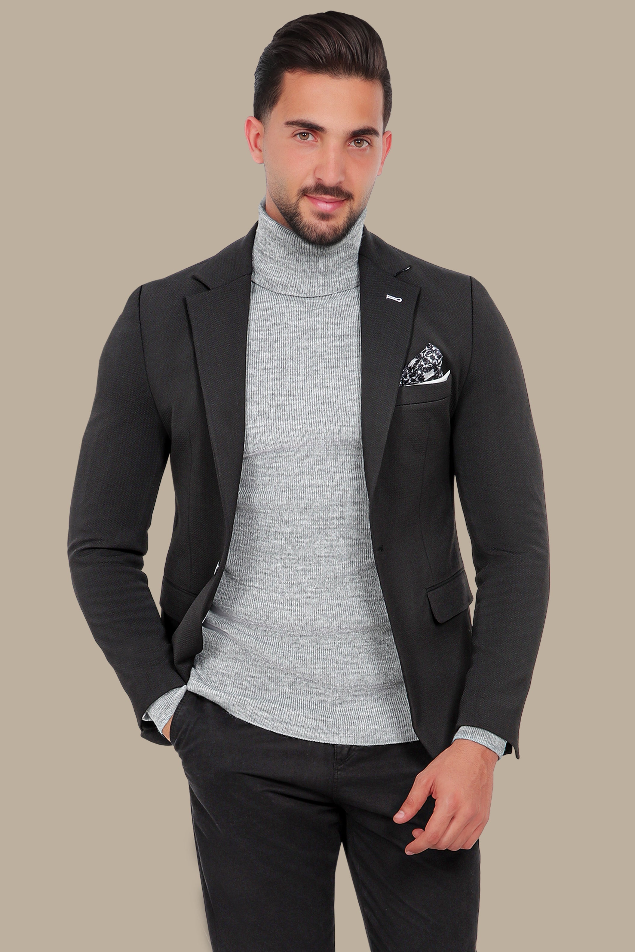 Timeless Elegance: Black Structured Notch Lapel Blazer