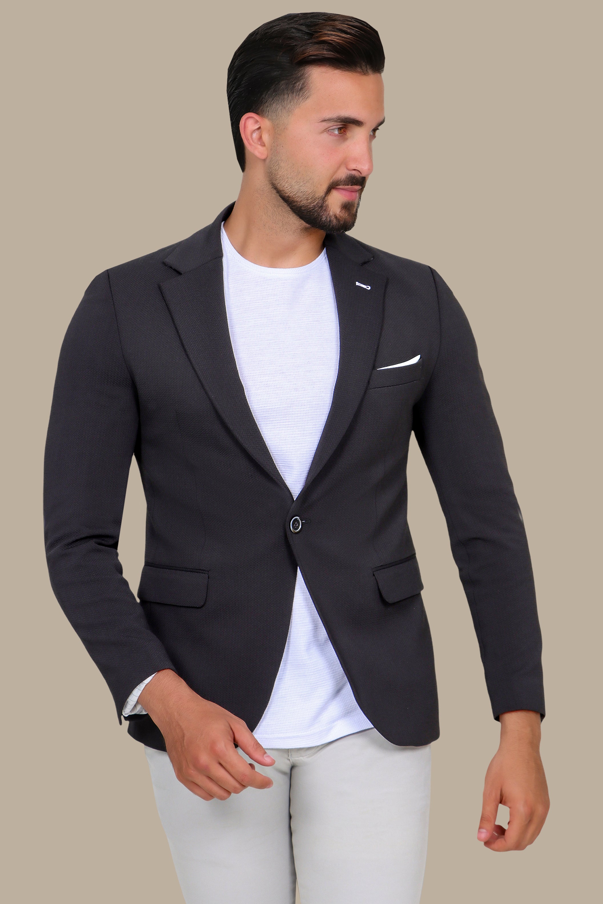 Timeless Elegance: Black Structured Notch Lapel Blazer