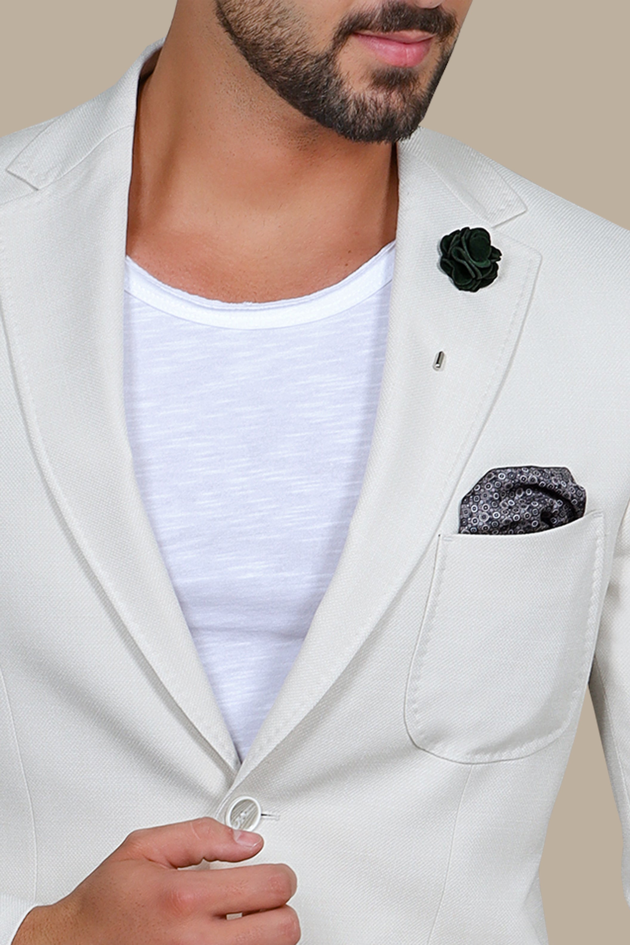 Beige Slim Fit Blazer with Up & Down Notch Patch