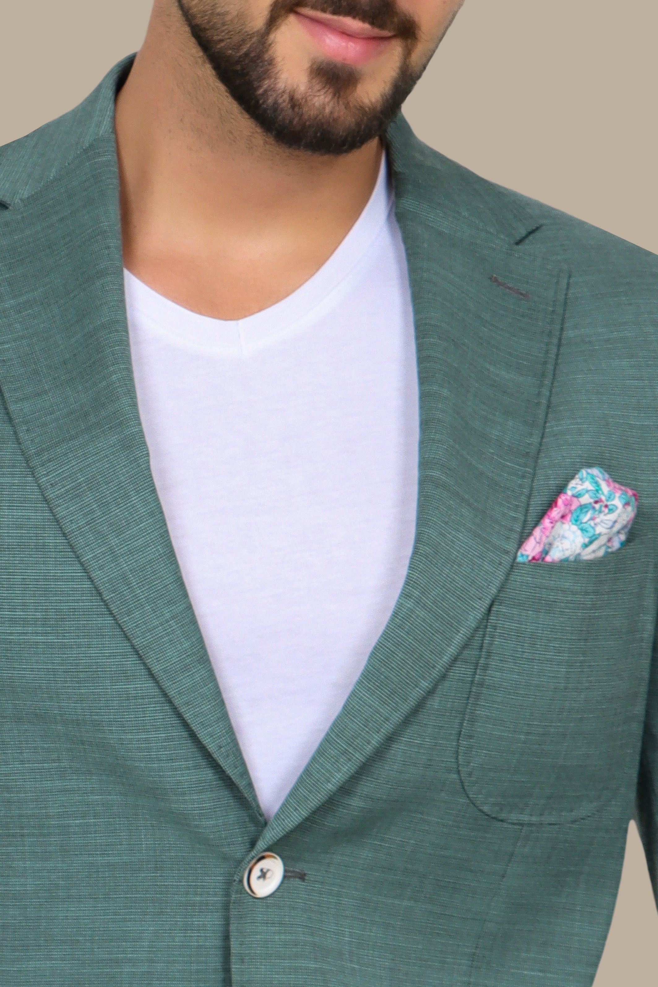 Green Slim Fit Blazer with Notch Lapel