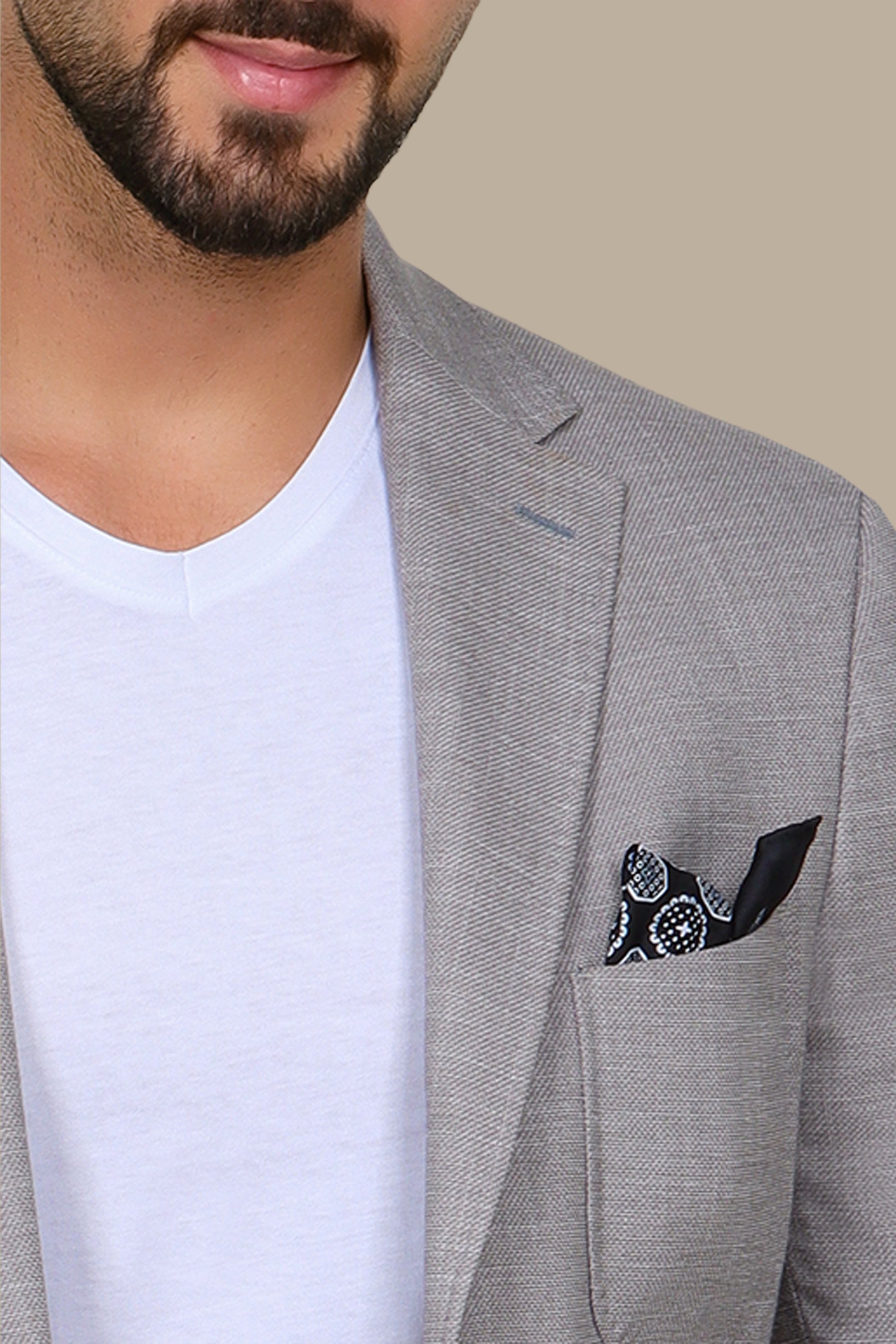 Light Grey Slim Fit Blazer with Up & Down Notch Patch
