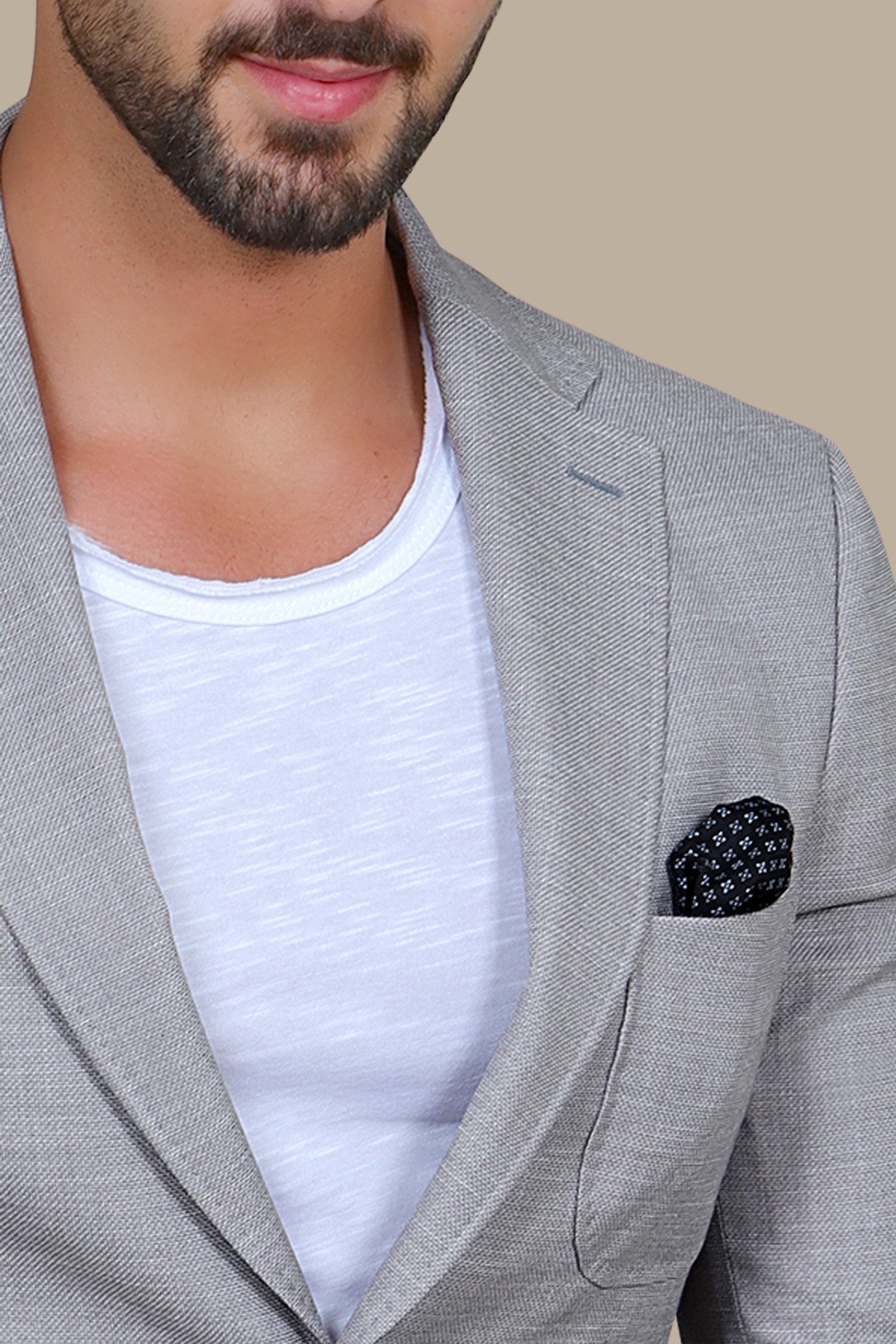 Light Grey Slim Fit Blazer with Up & Down Notch Patch