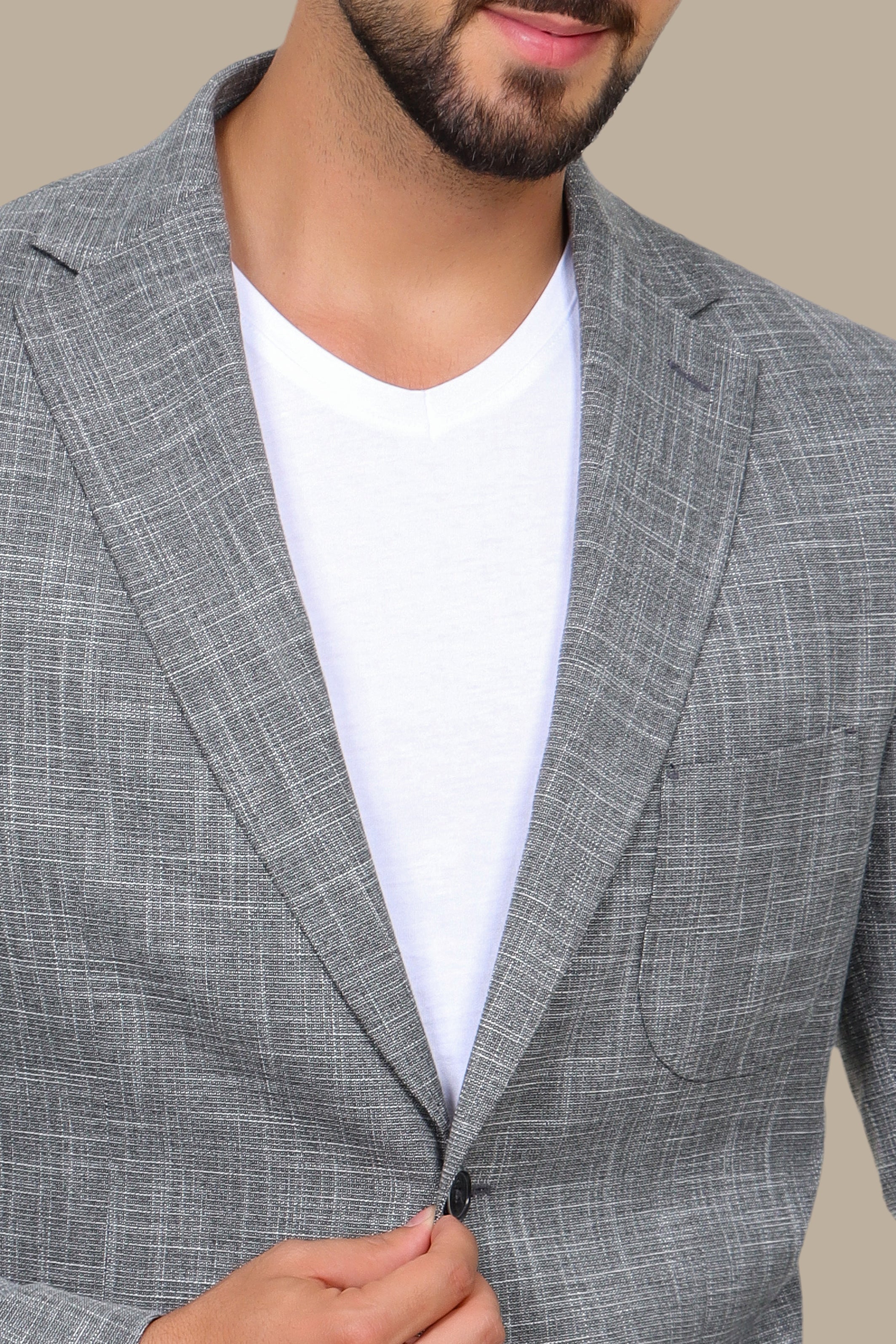 Dark Grey Slim Fit Blazer with Up & Down Notch Patch