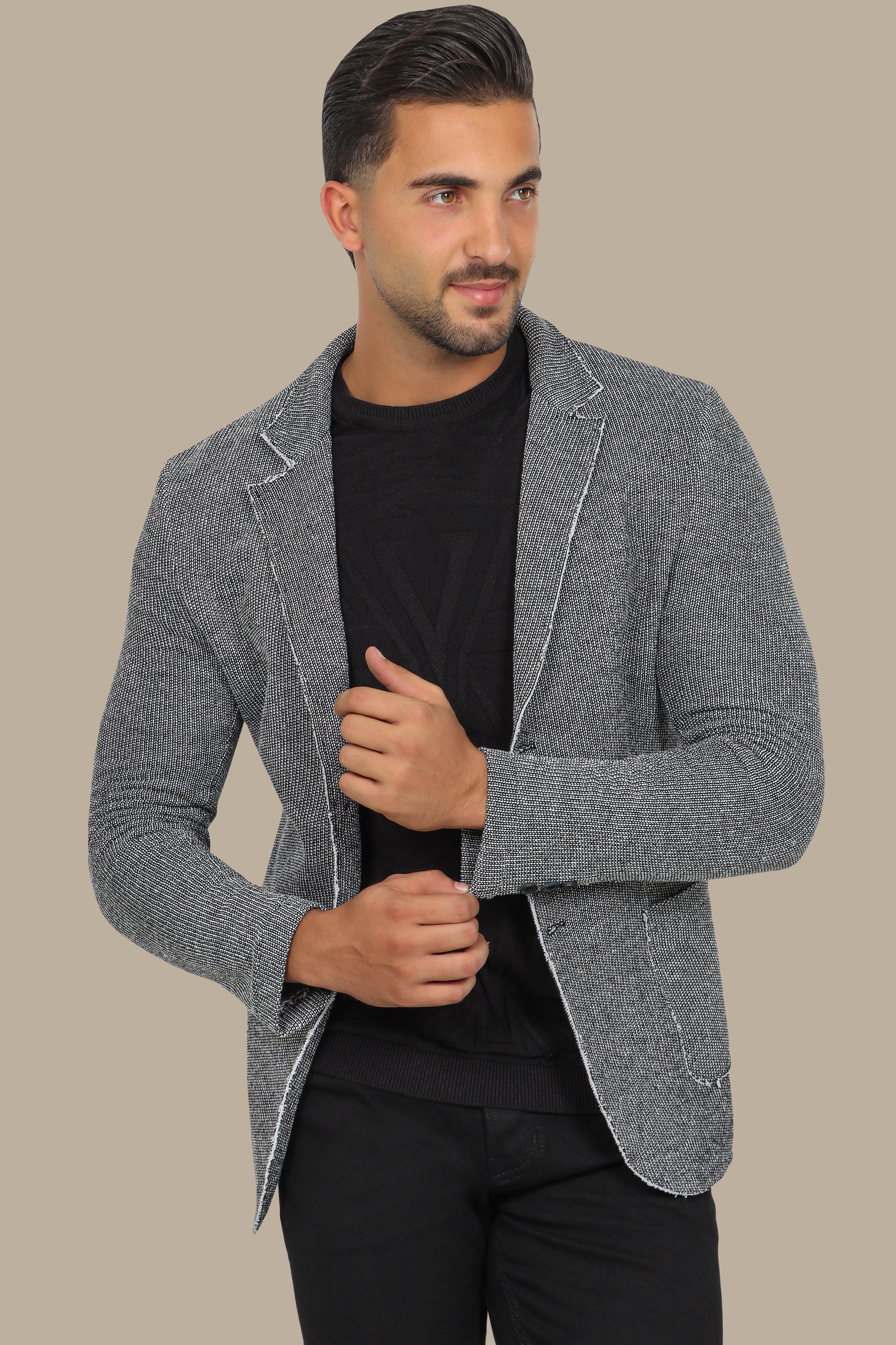 Grey Structured Blazer with Patch Pocket Detail