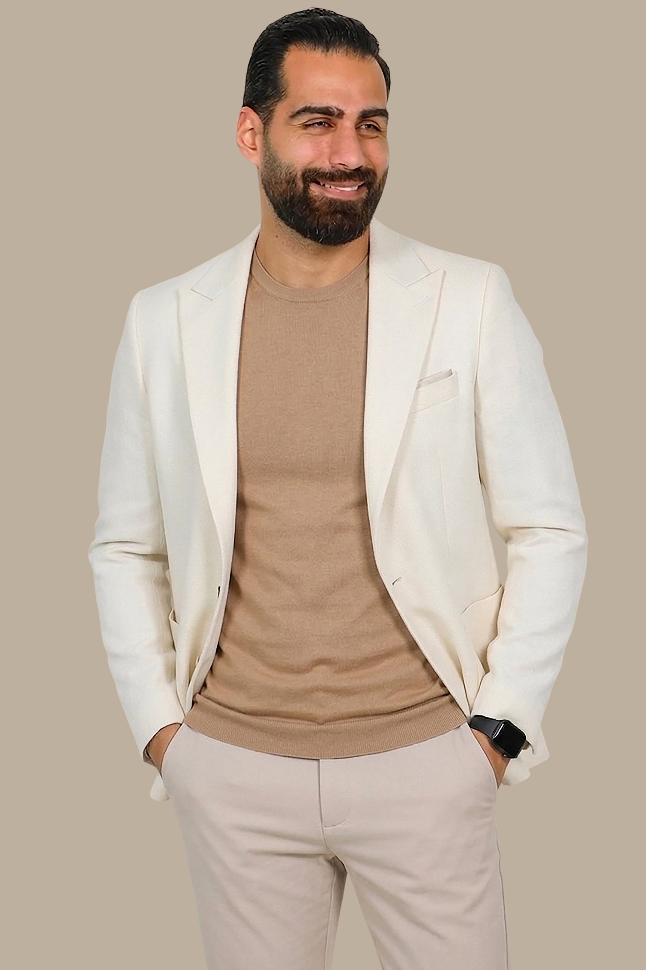 Peak Lapel Blazer Patch Pockets Off White