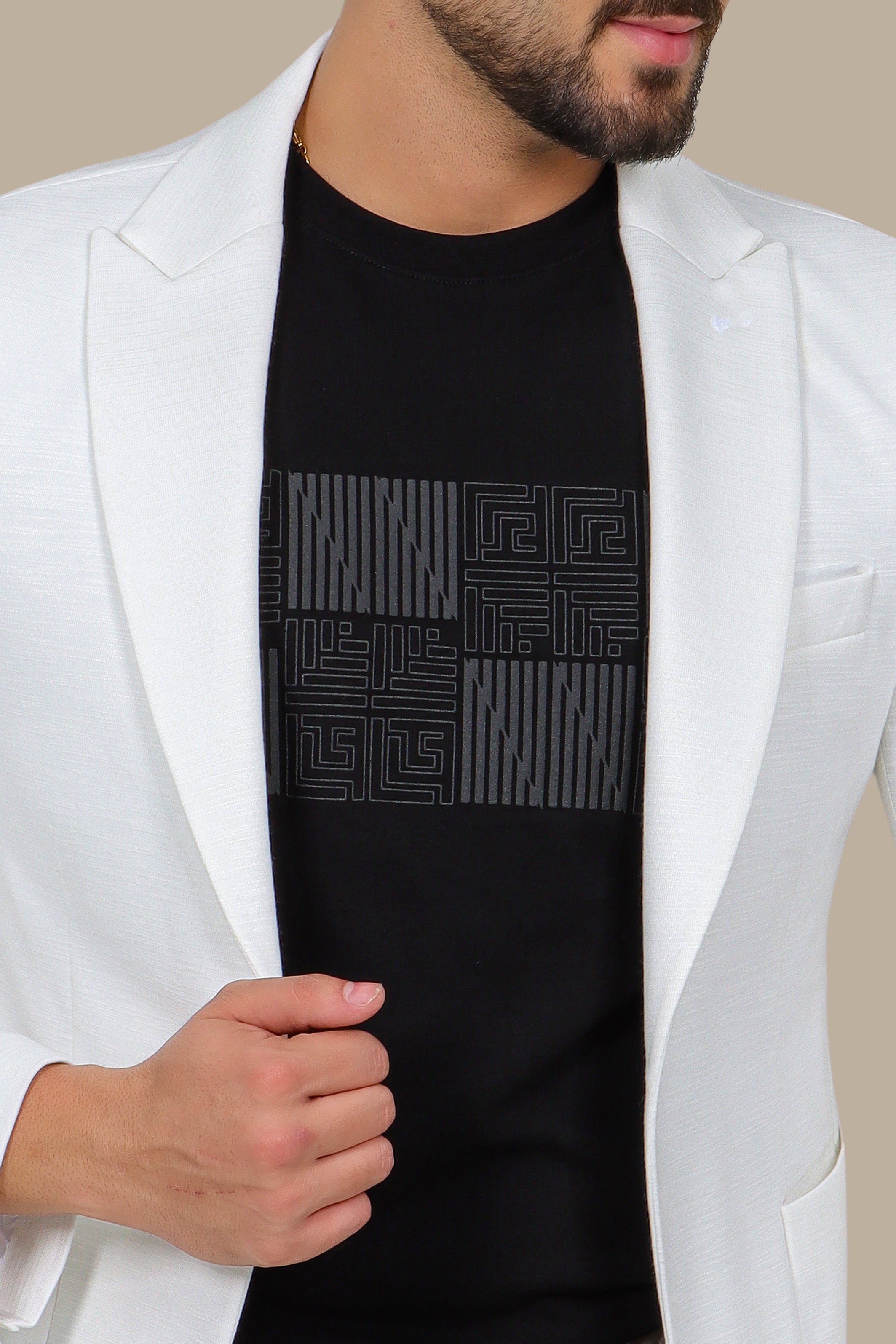 White Fil-à-Fil Blazer with Peak Lapel