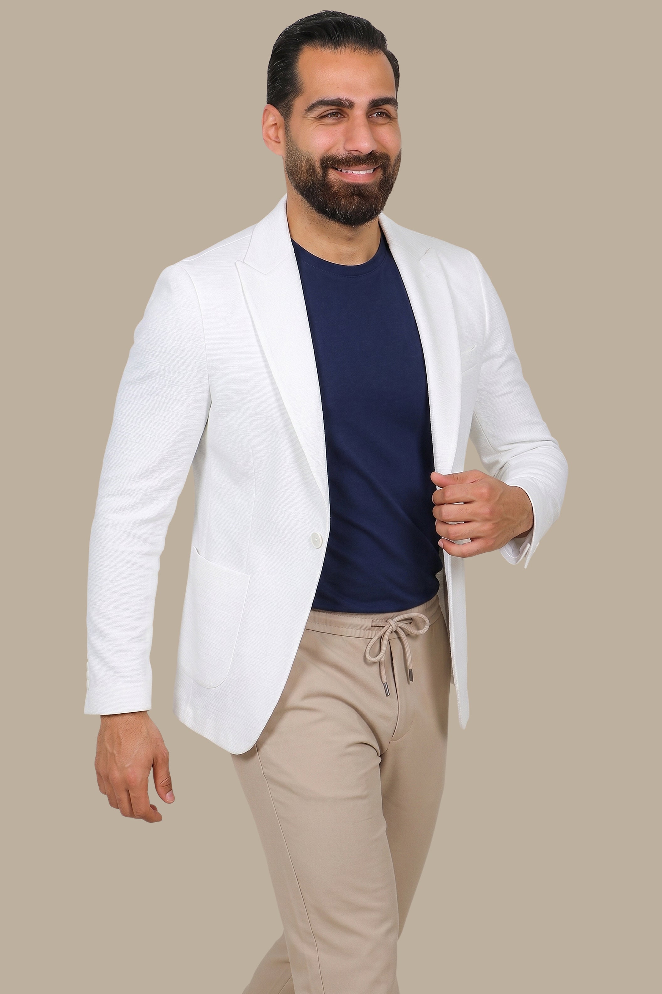 White Fil-à-Fil Blazer with Peak Lapel