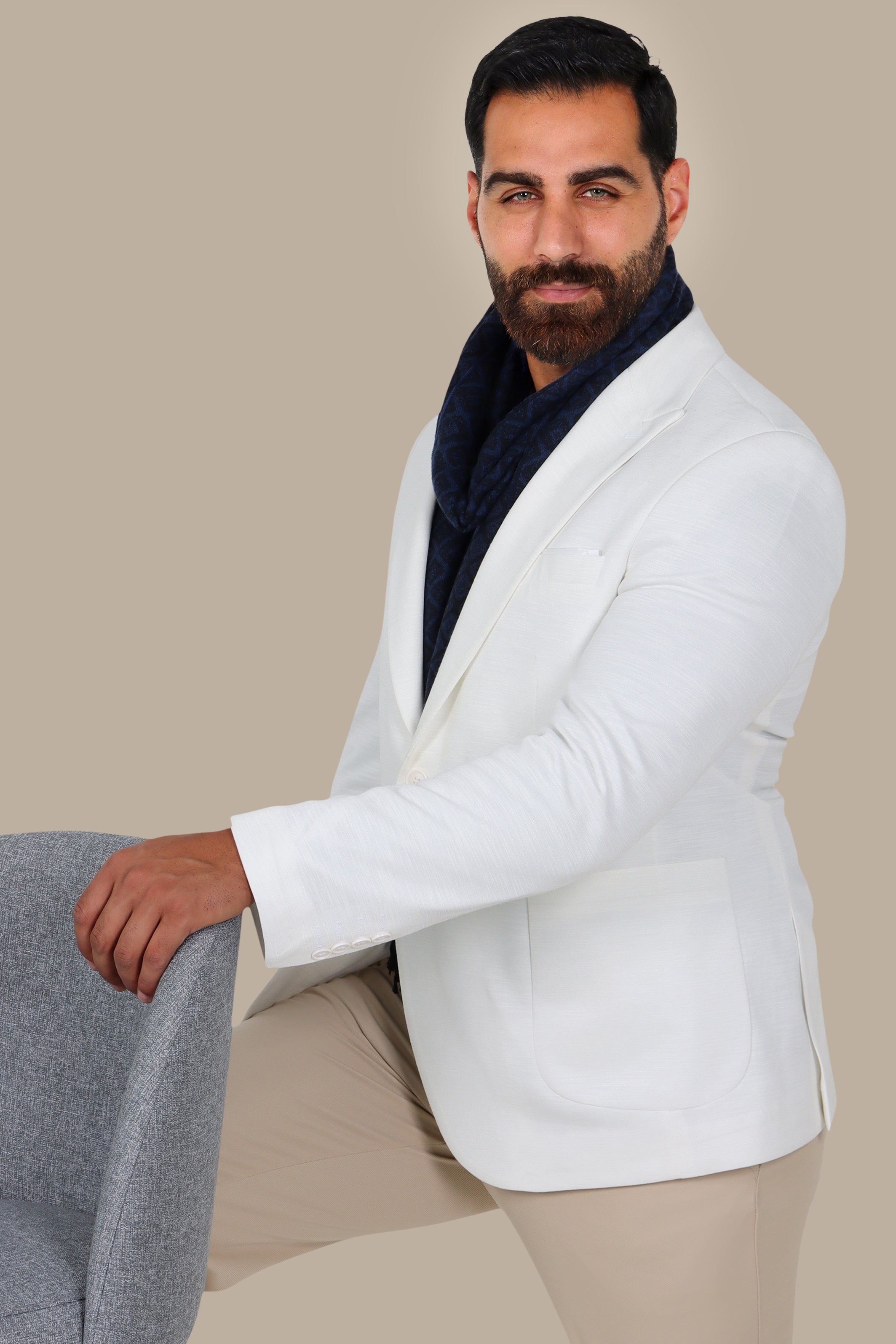 White Fil-à-Fil Blazer with Peak Lapel