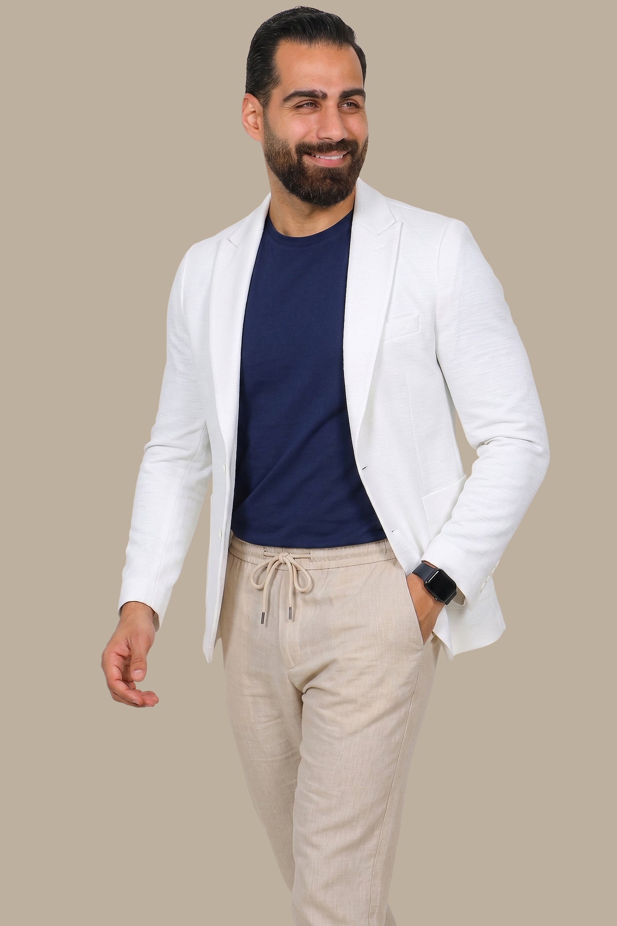 White Fil-à-Fil Blazer with Peak Lapel