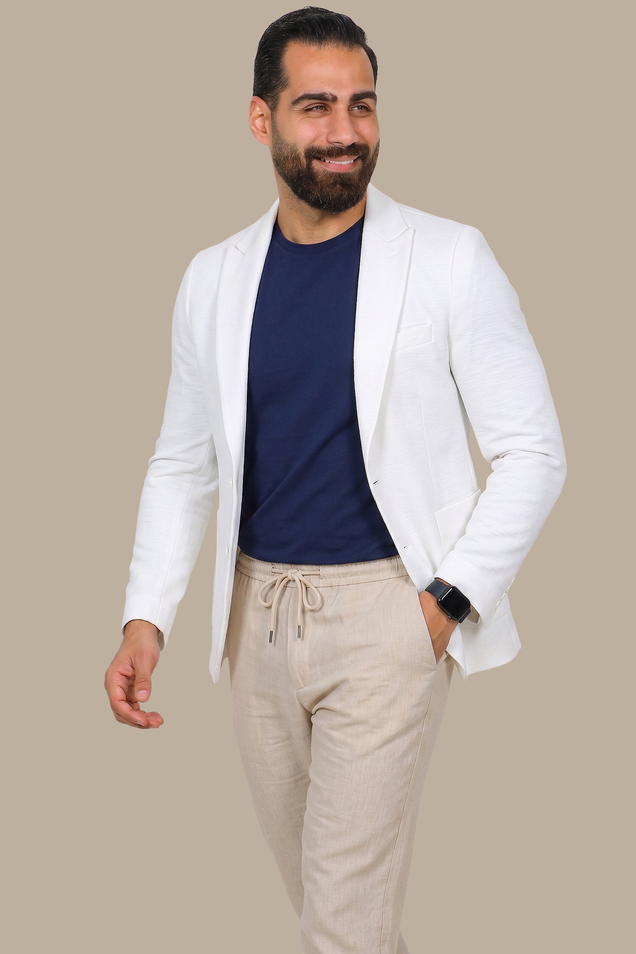 White Fil-à-Fil Blazer with Peak Lapel