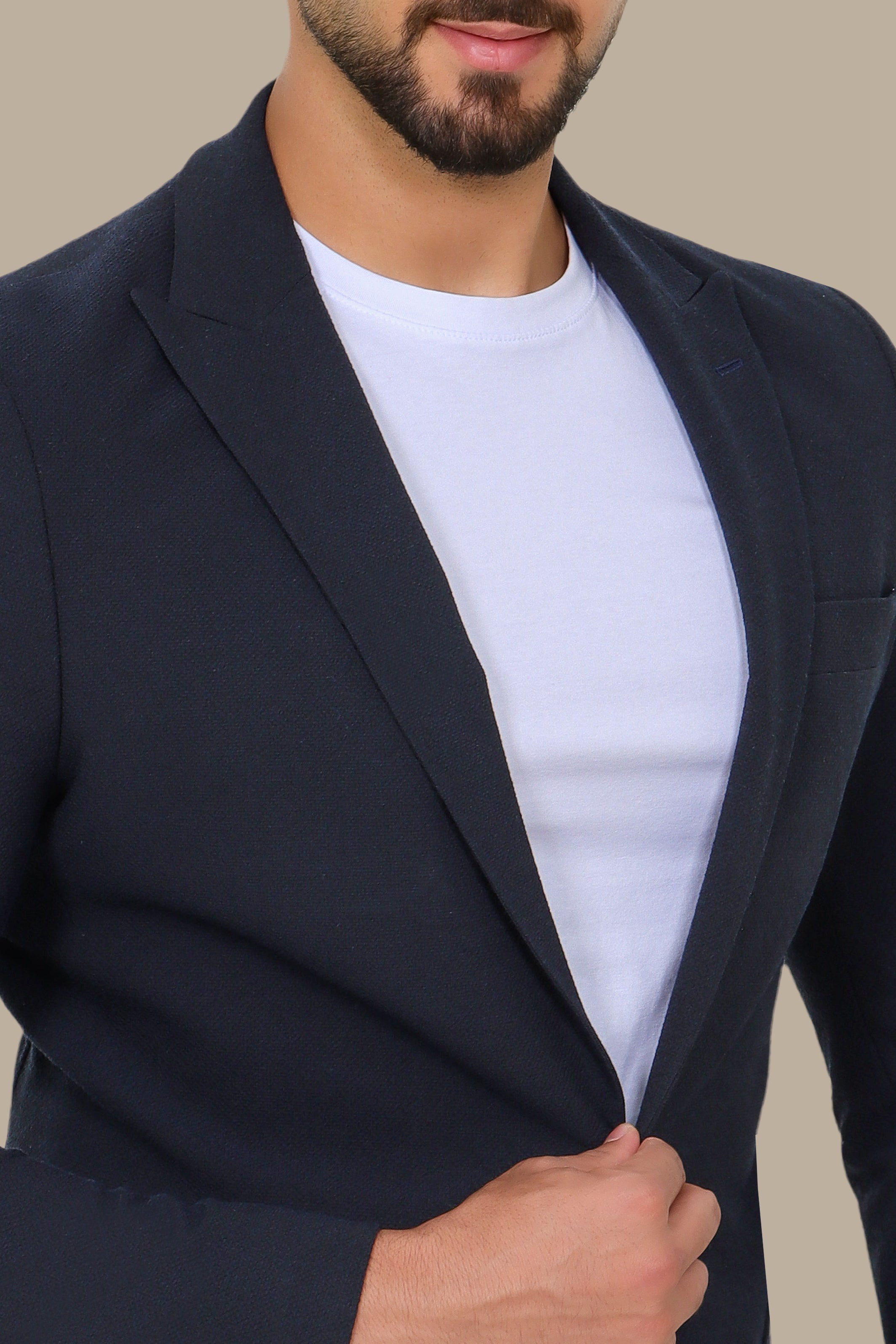 Navy Blazer Piquet with Peak Lapel