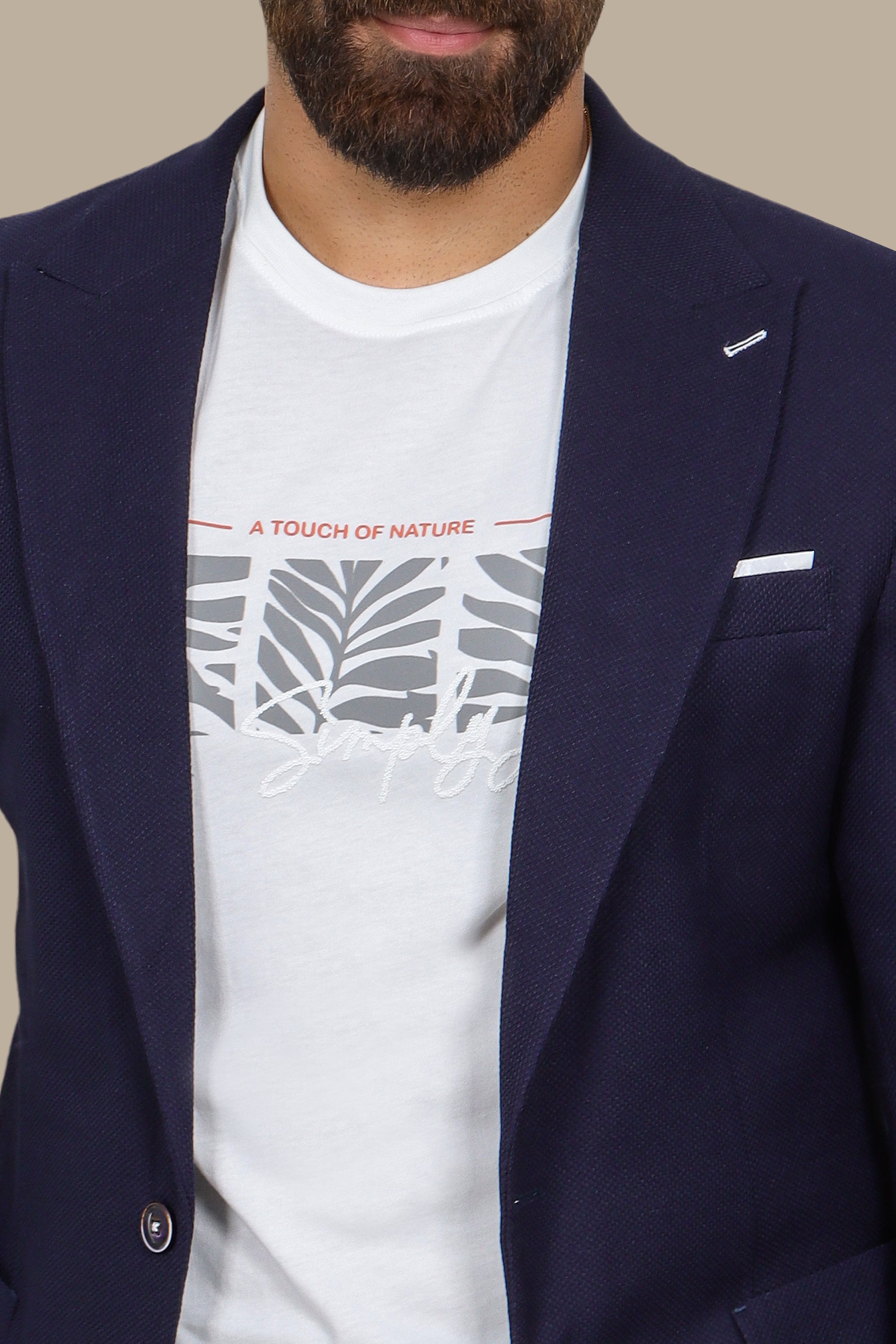 Dark Navy Piquet Blazer with Peak Lapel
