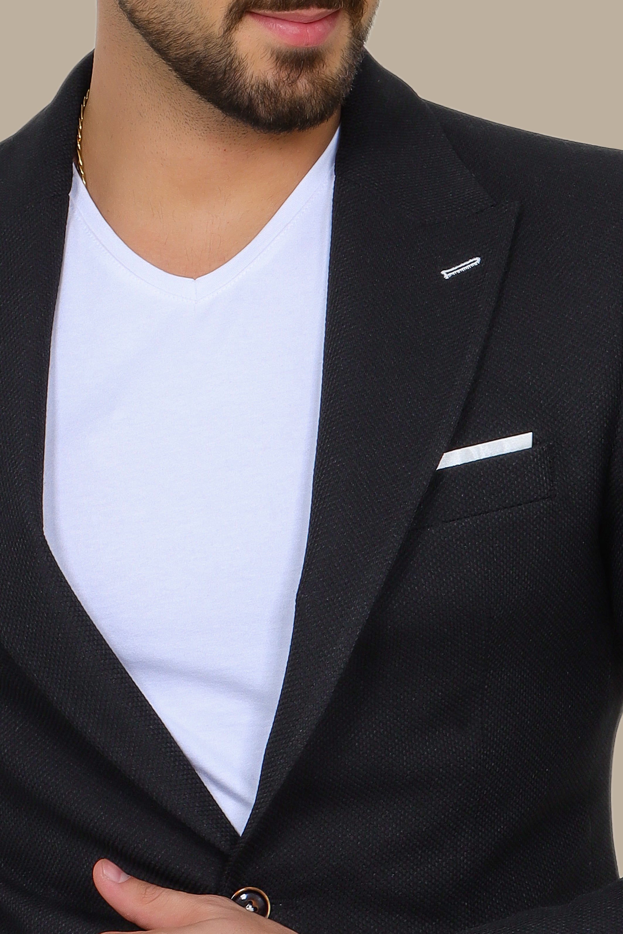 Black Piquet Blazer with Peak Lapel