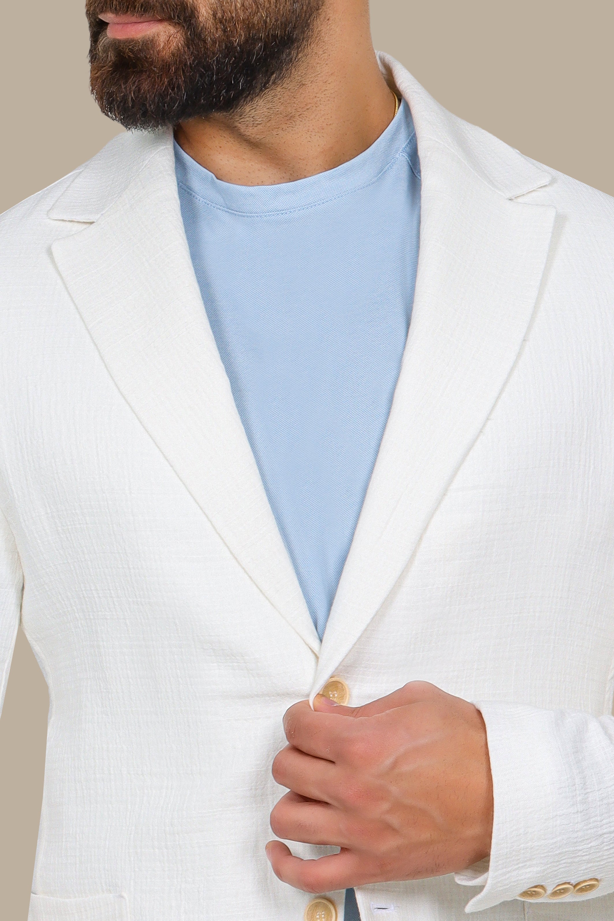 White Linen Blazer with Notch Lapel