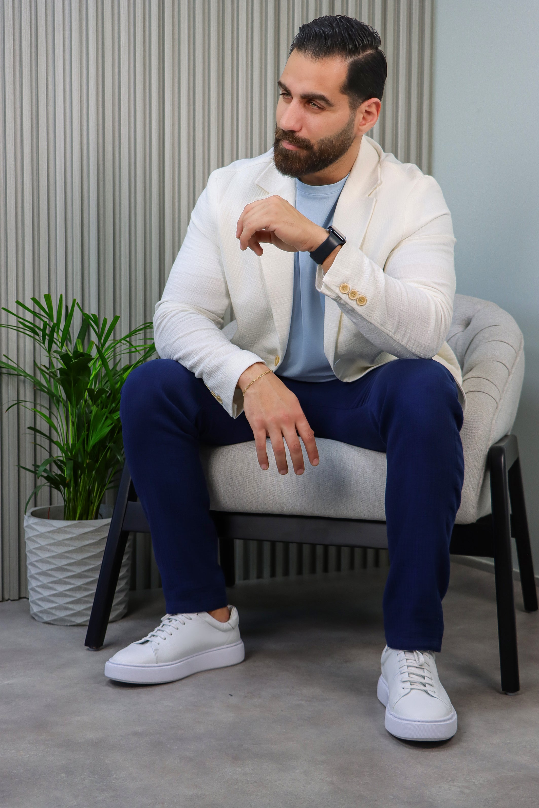 White Linen Blazer with Notch Lapel