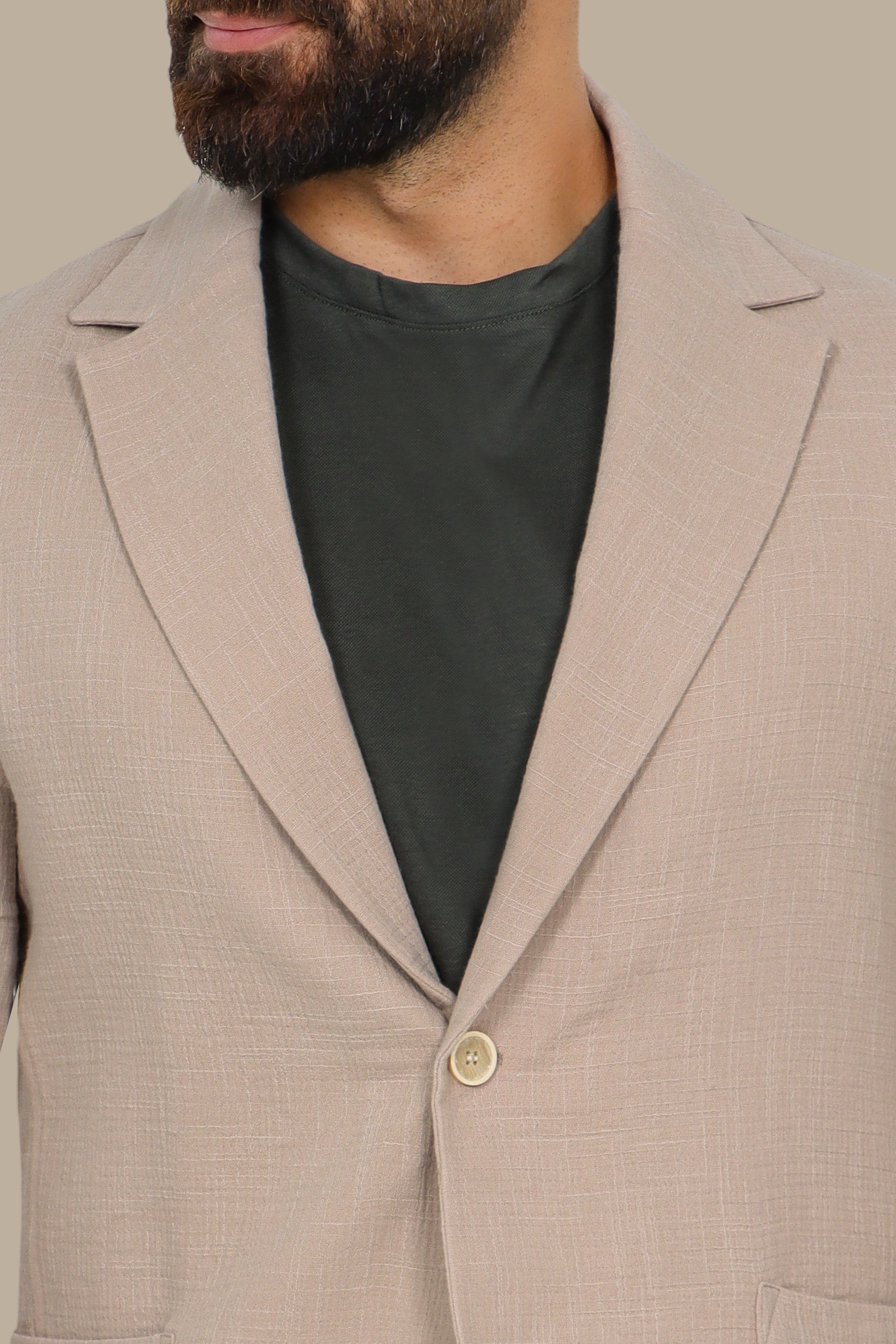 Beige Linen Blazer with Notch Lapel