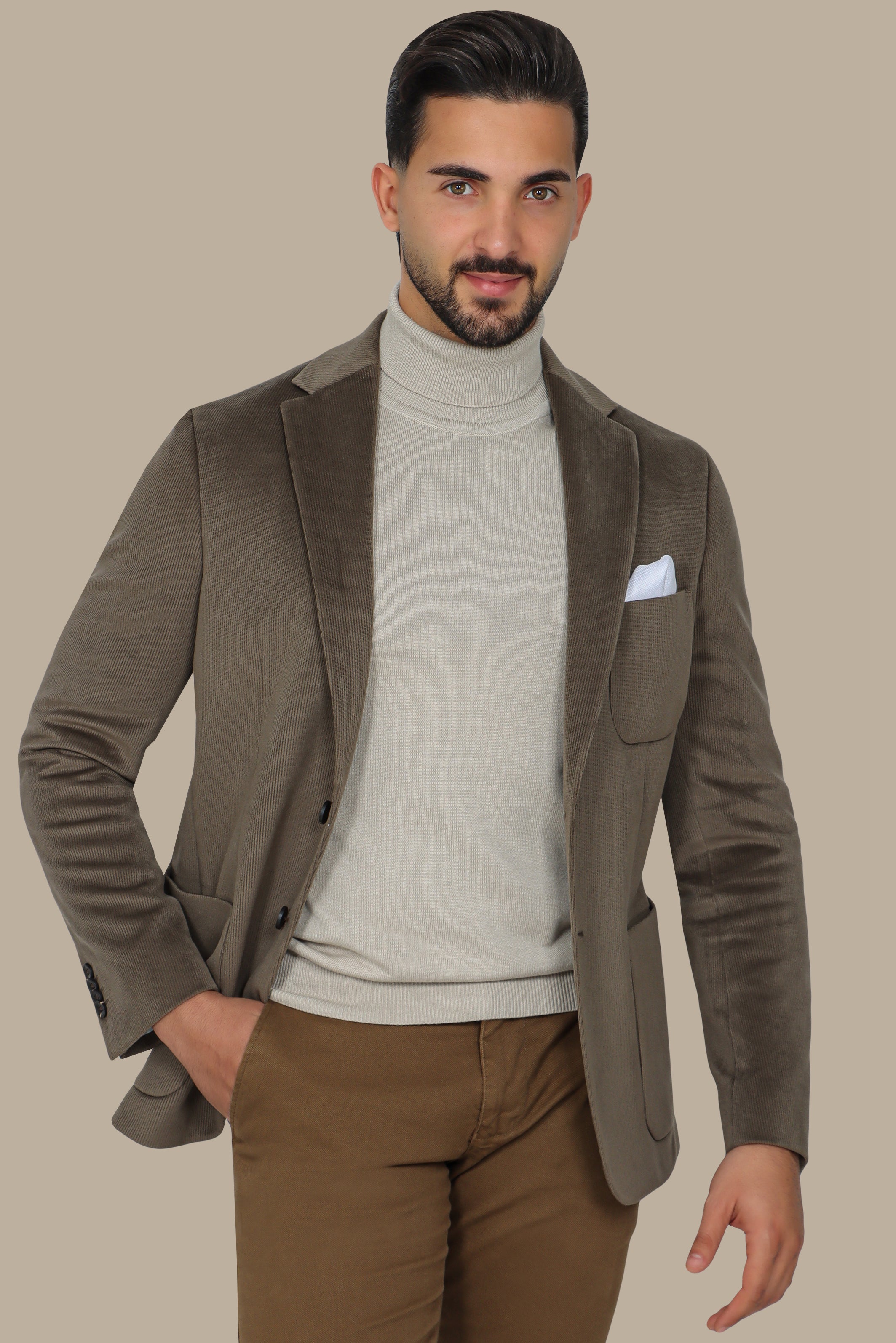 Khaki Corduroy Blazer with Patch Pockets