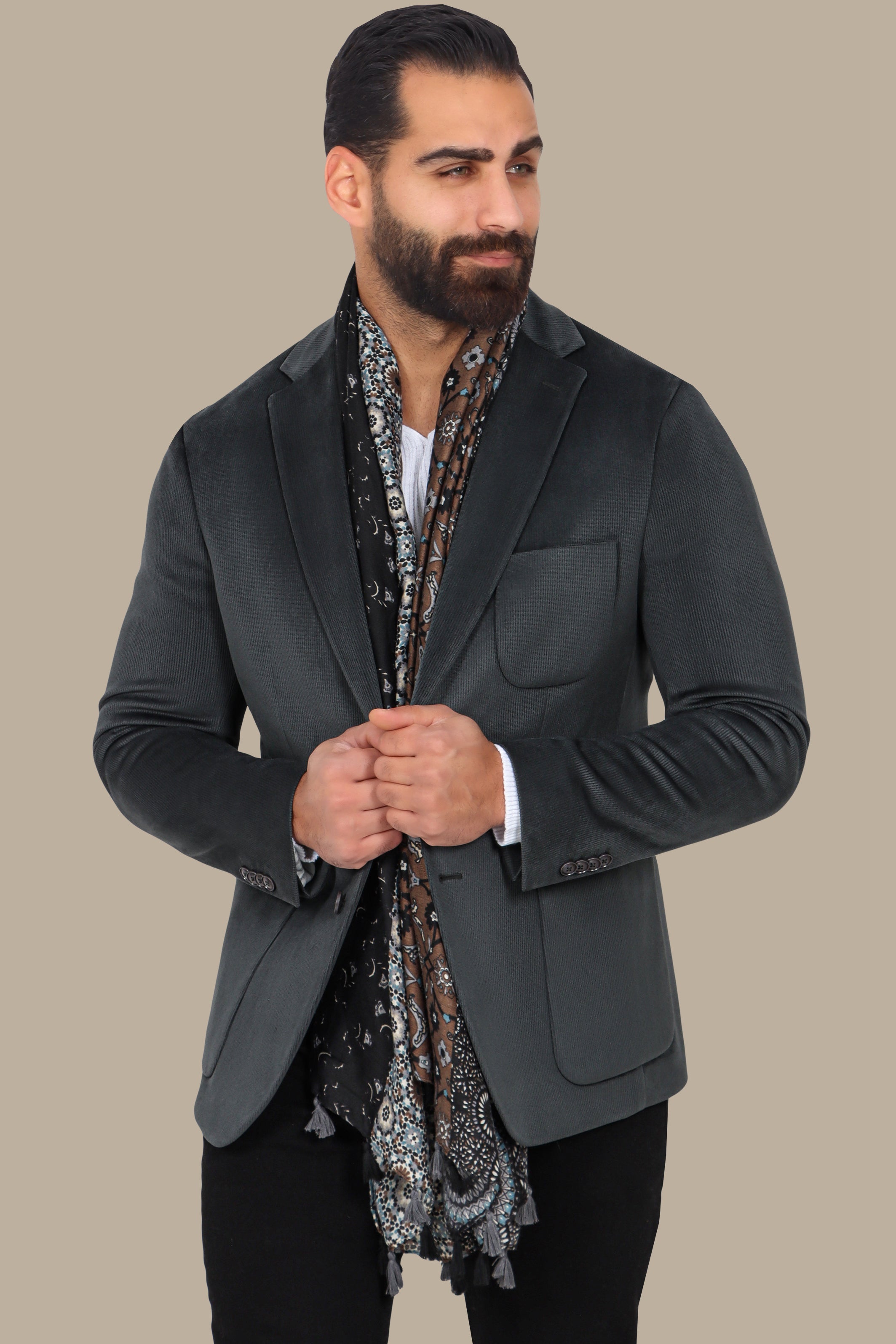Grey Corduroy Blazer with Patch Pockets