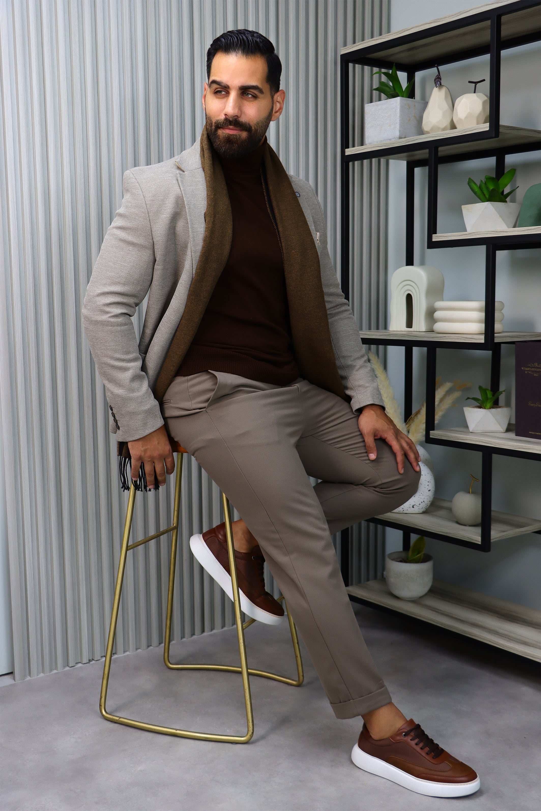 Beige Notch Lapel Mons Blazer