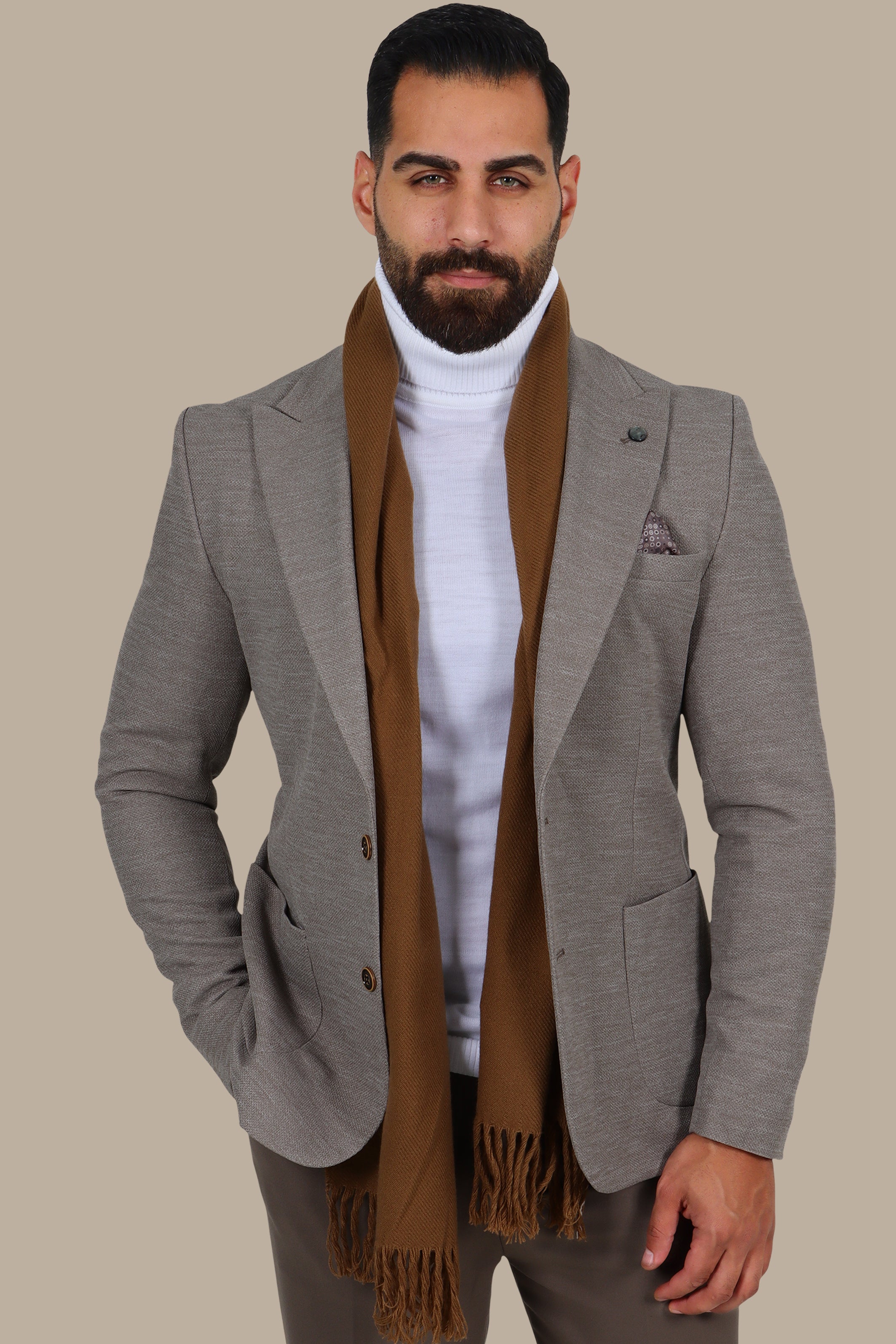 Beige Notch Lapel Mons Blazer