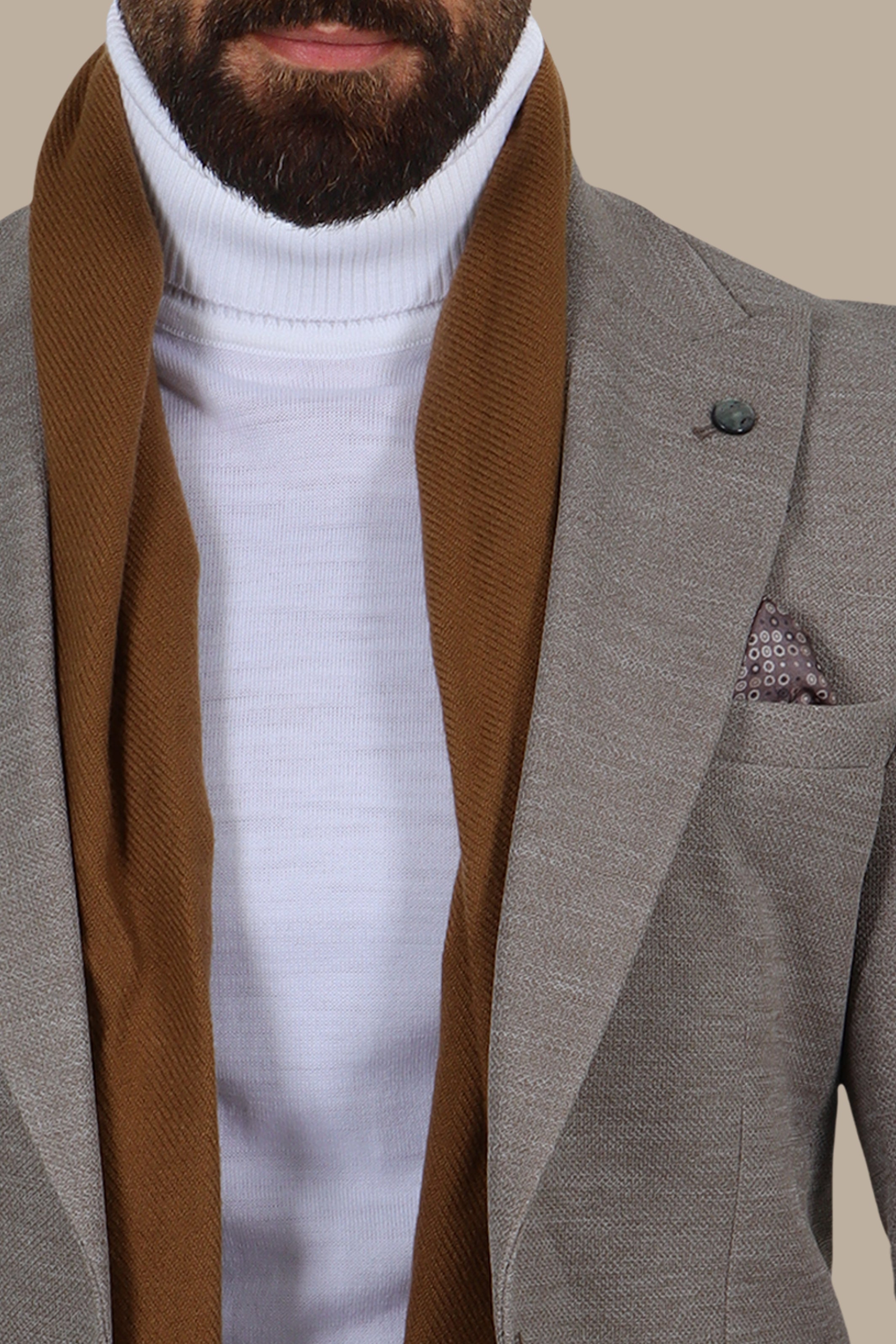 Beige Notch Lapel Mons Blazer
