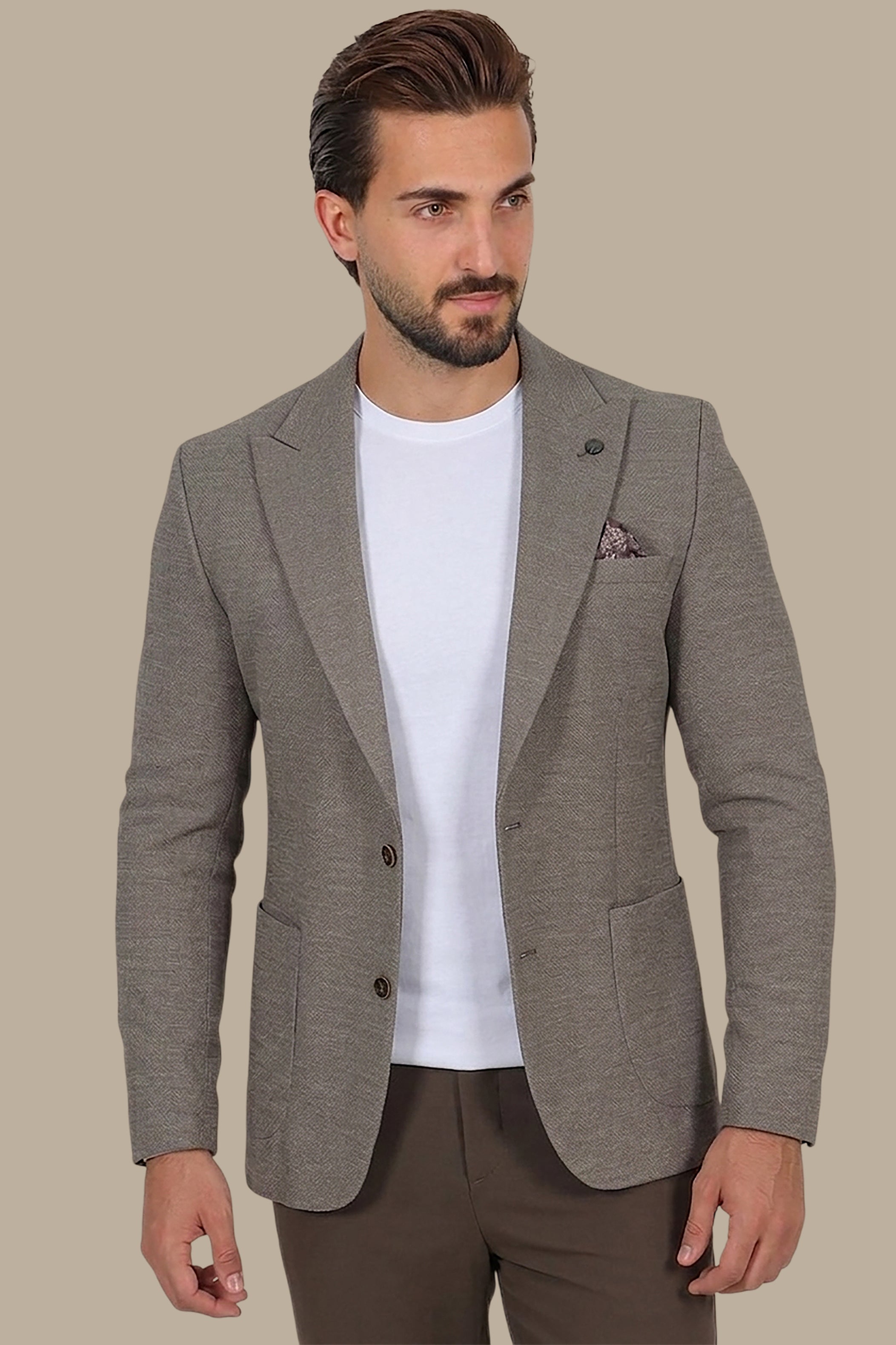 Beige Notch Lapel Mons Blazer