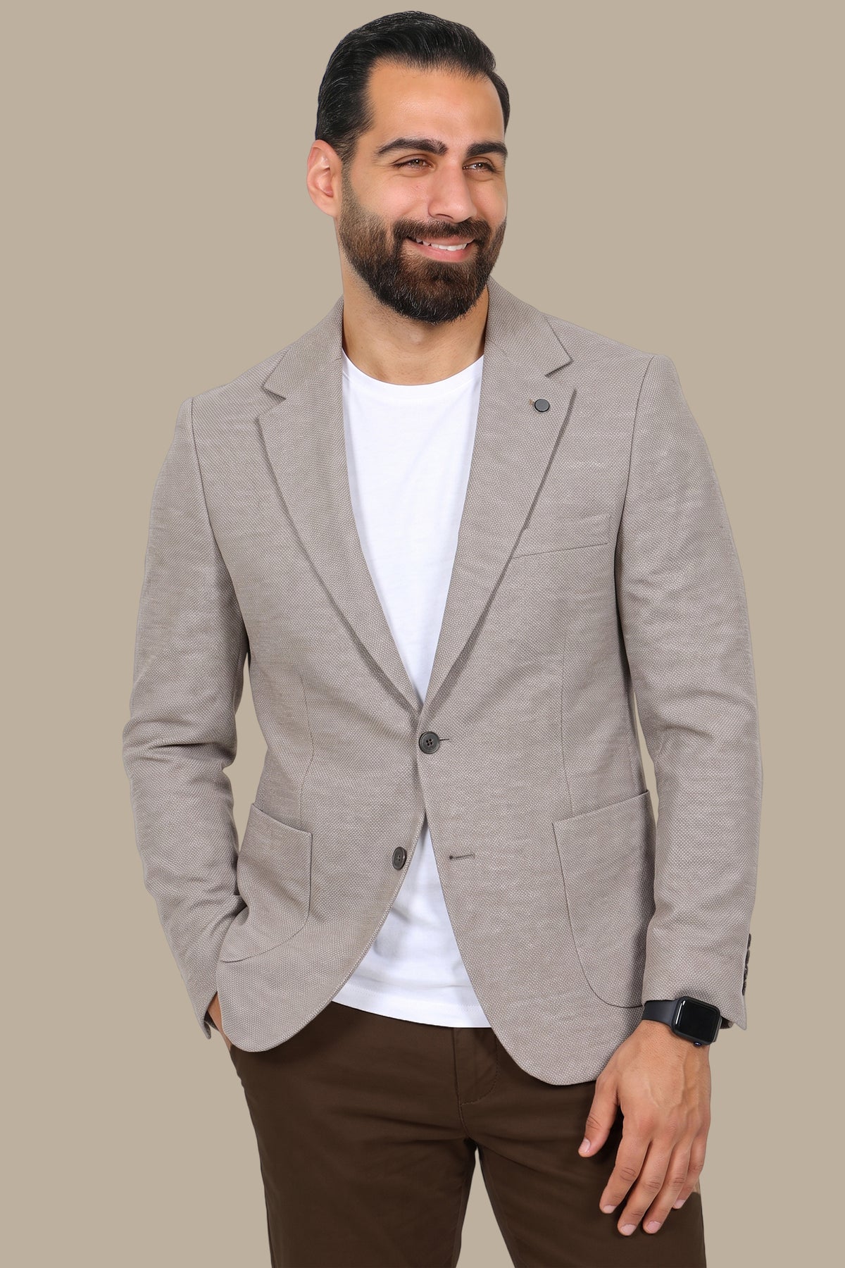 Beige Notch Lapel Mons Blazer