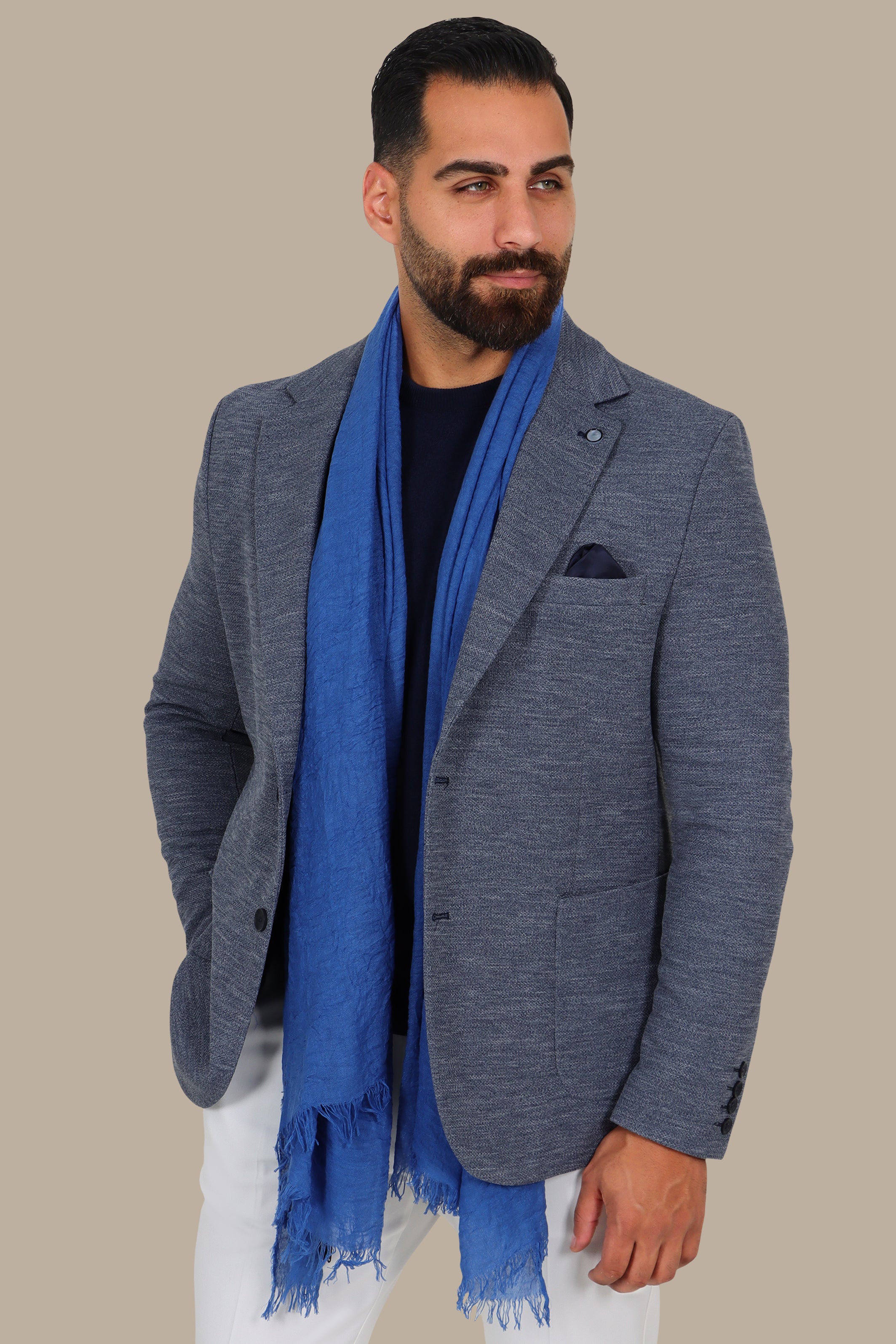 Light Navy Notch Lapel Mons Blazer