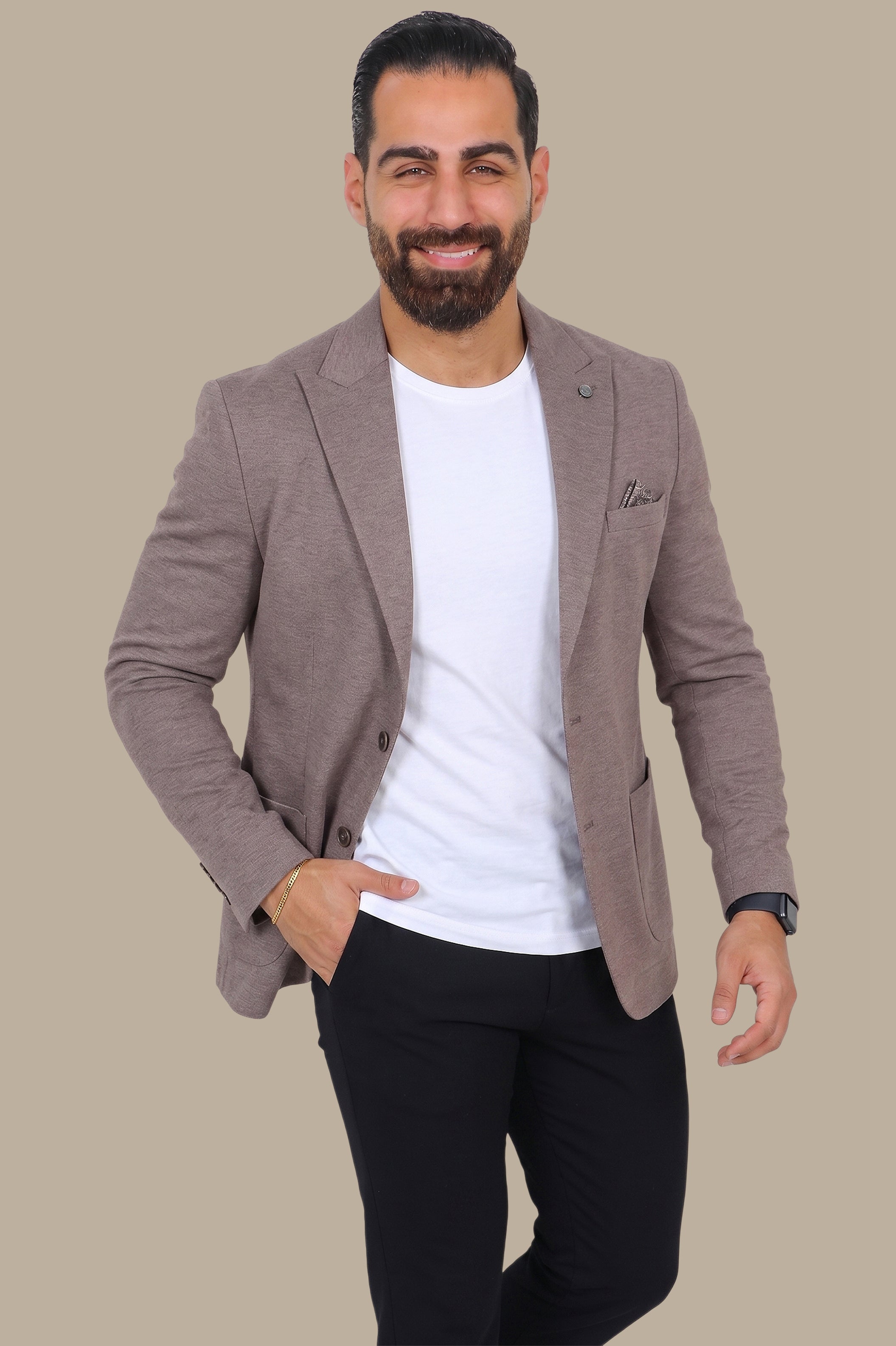 Light Brown Piquet Blazer with Peak Lapel
