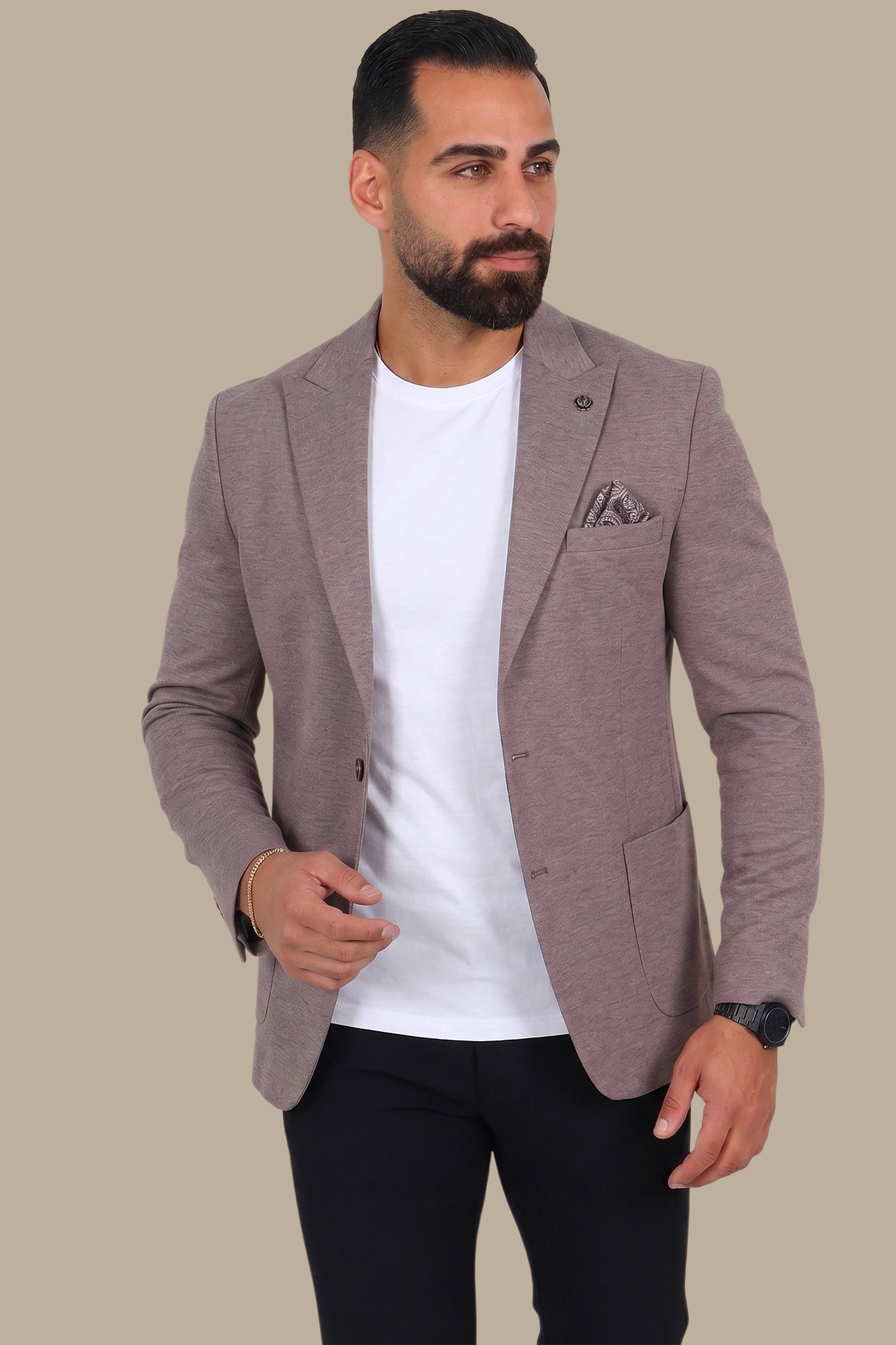 Light Brown Piquet Blazer with Peak Lapel