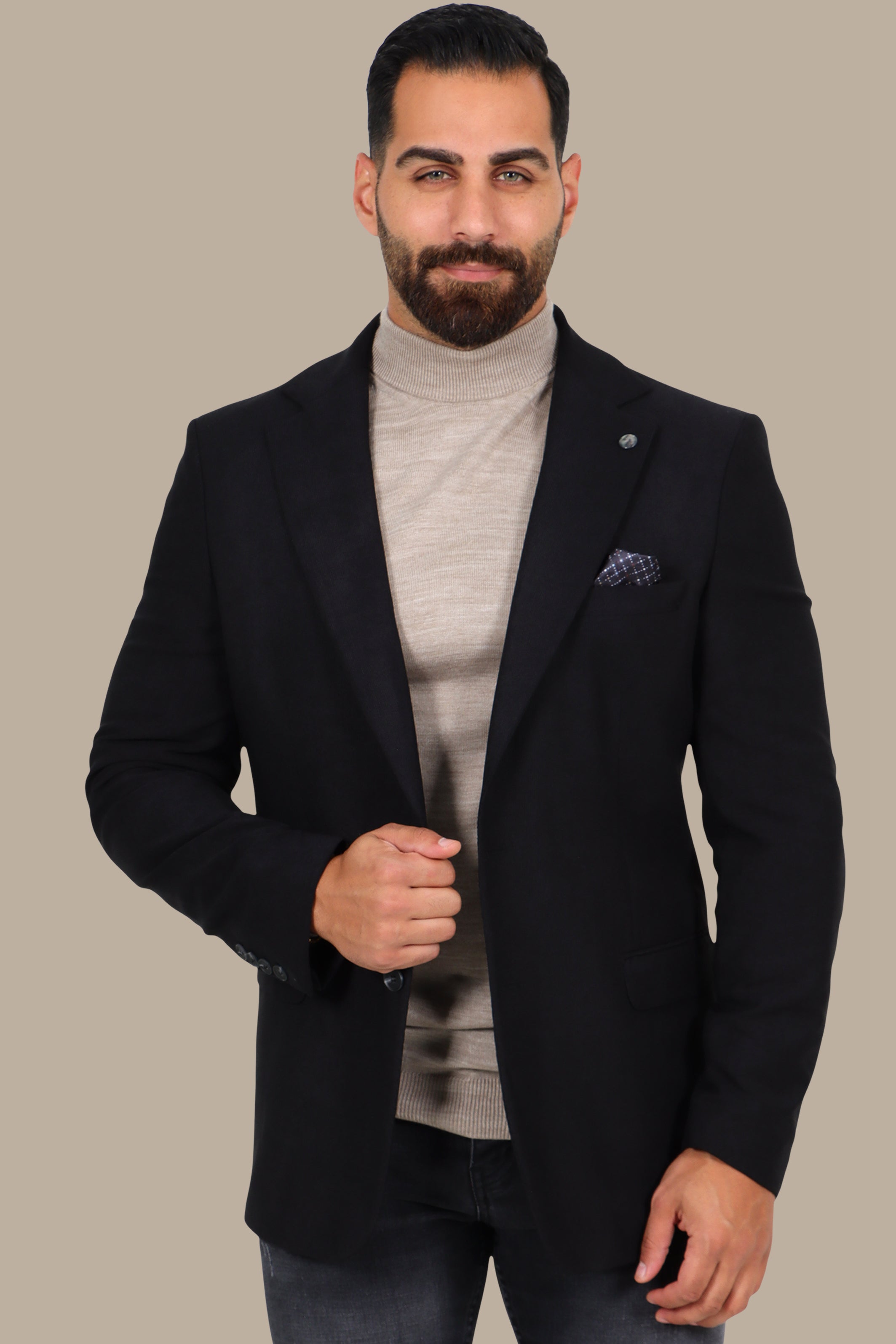 Slim Corduroy Blazer with Notch Lapel in Black