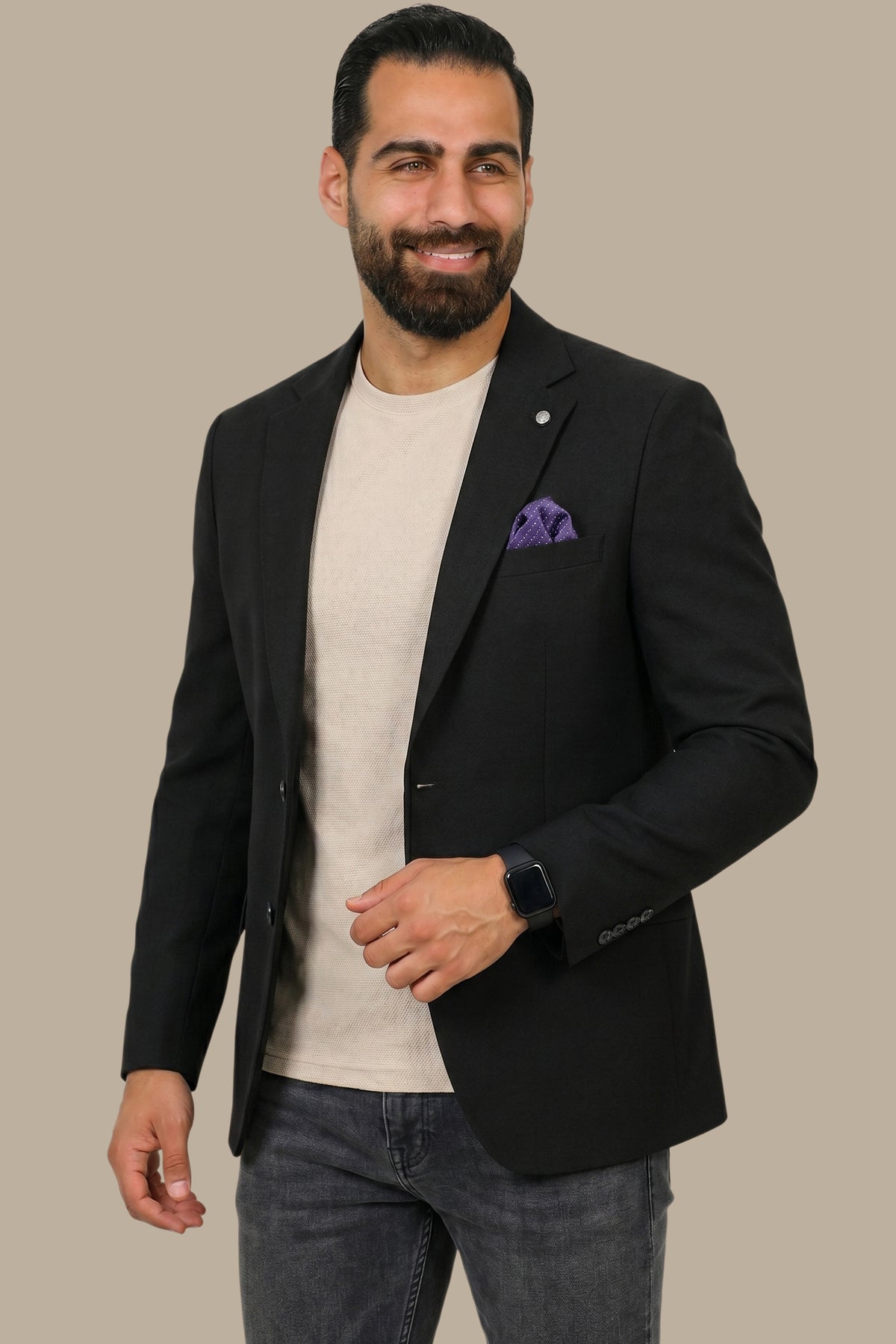 Slim Corduroy Blazer with Notch Lapel in Black