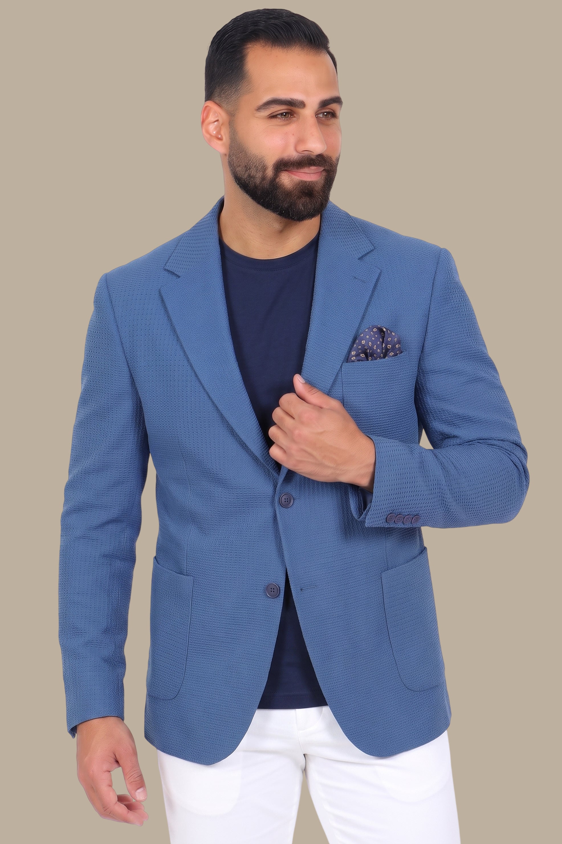 Breathable Notch Lapel Blazer Blue