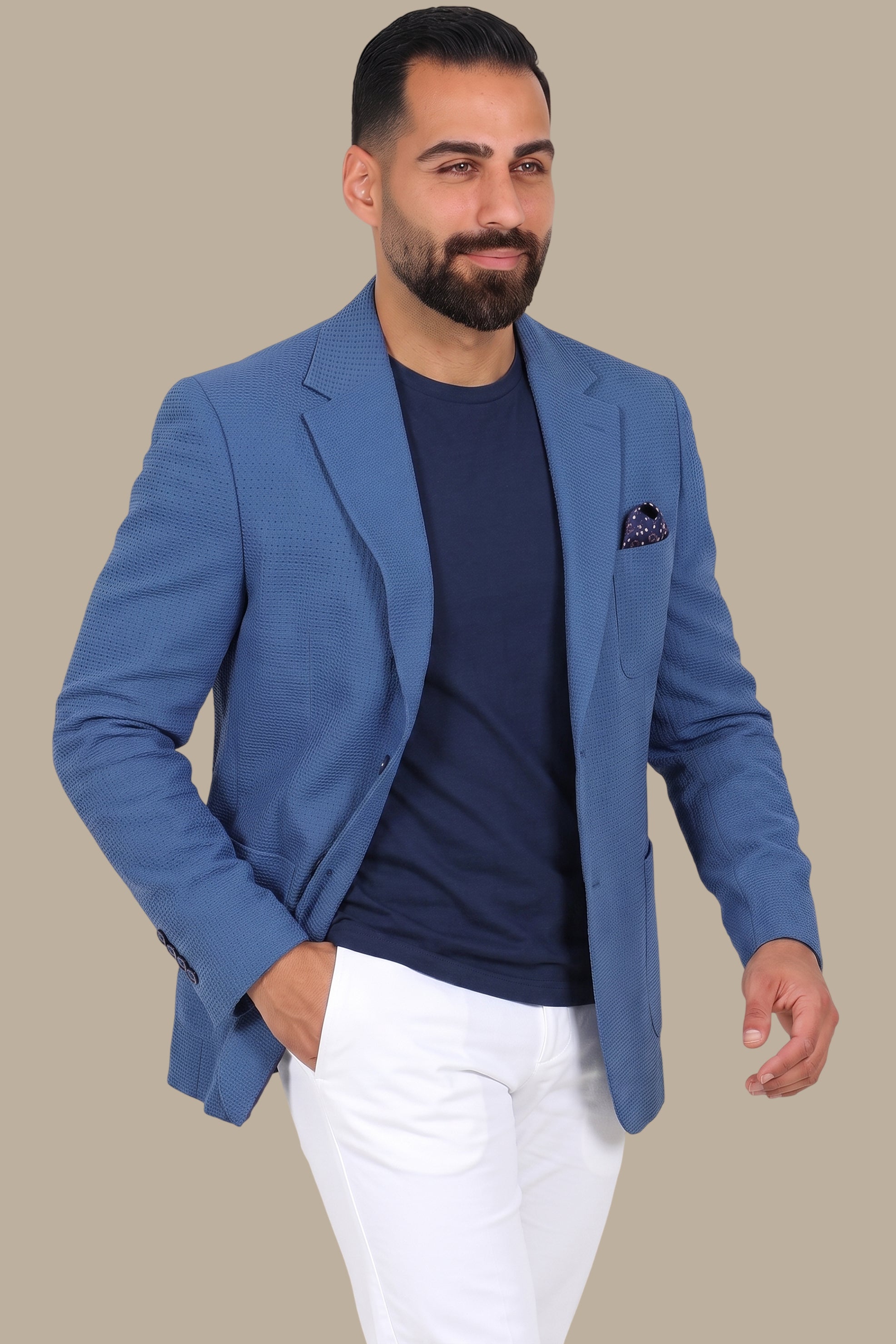 Breathable Notch Lapel Blazer Blue