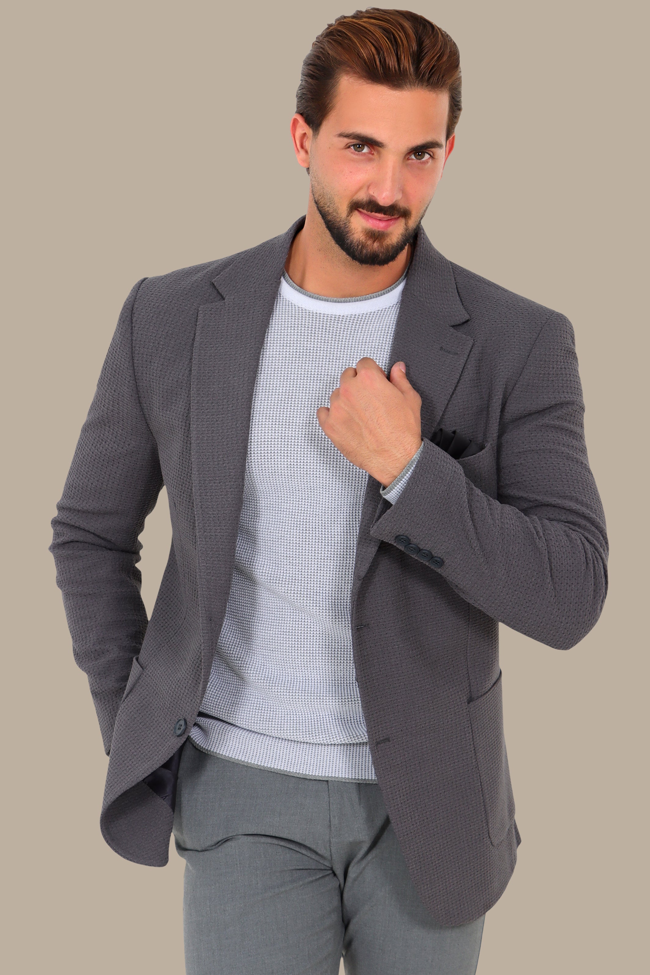 Urban Edge: Dark Grey Notch Lapel Blazer
