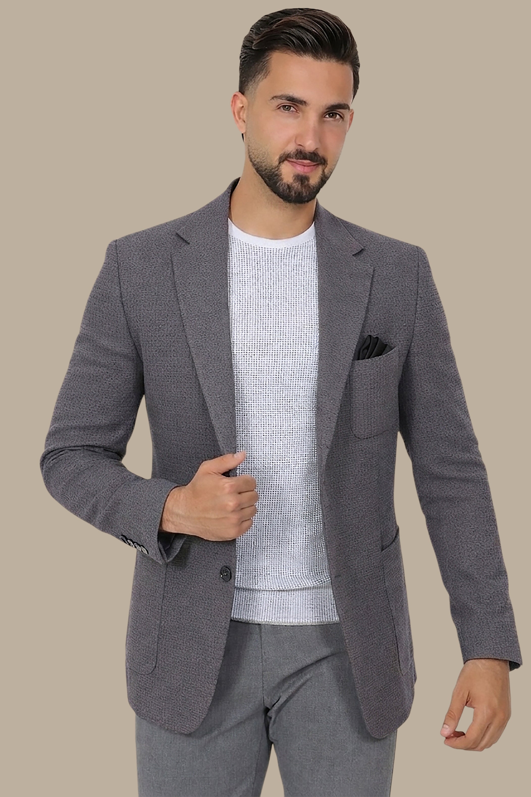 Urban Edge: Dark Grey Notch Lapel Blazer