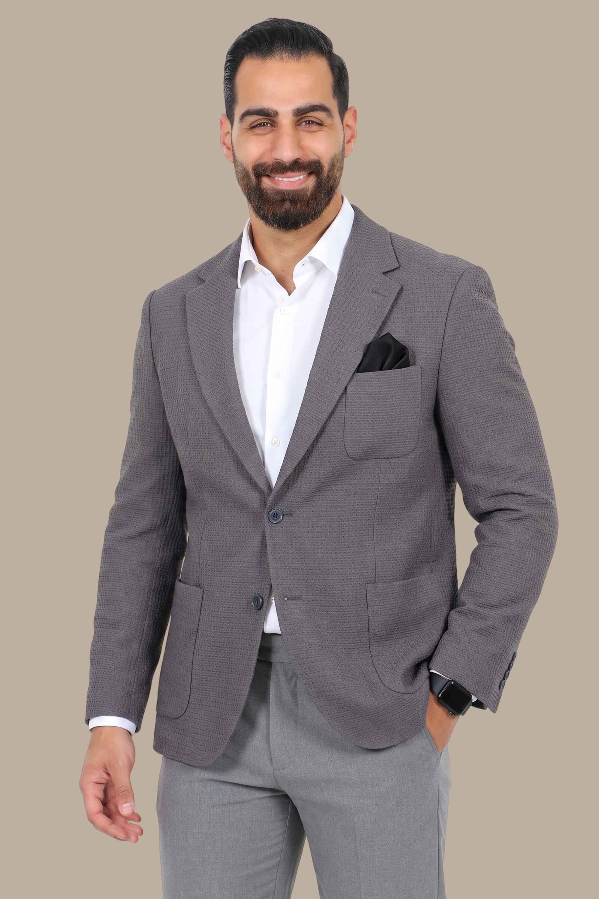 Urban Edge: Dark Grey Notch Lapel Blazer