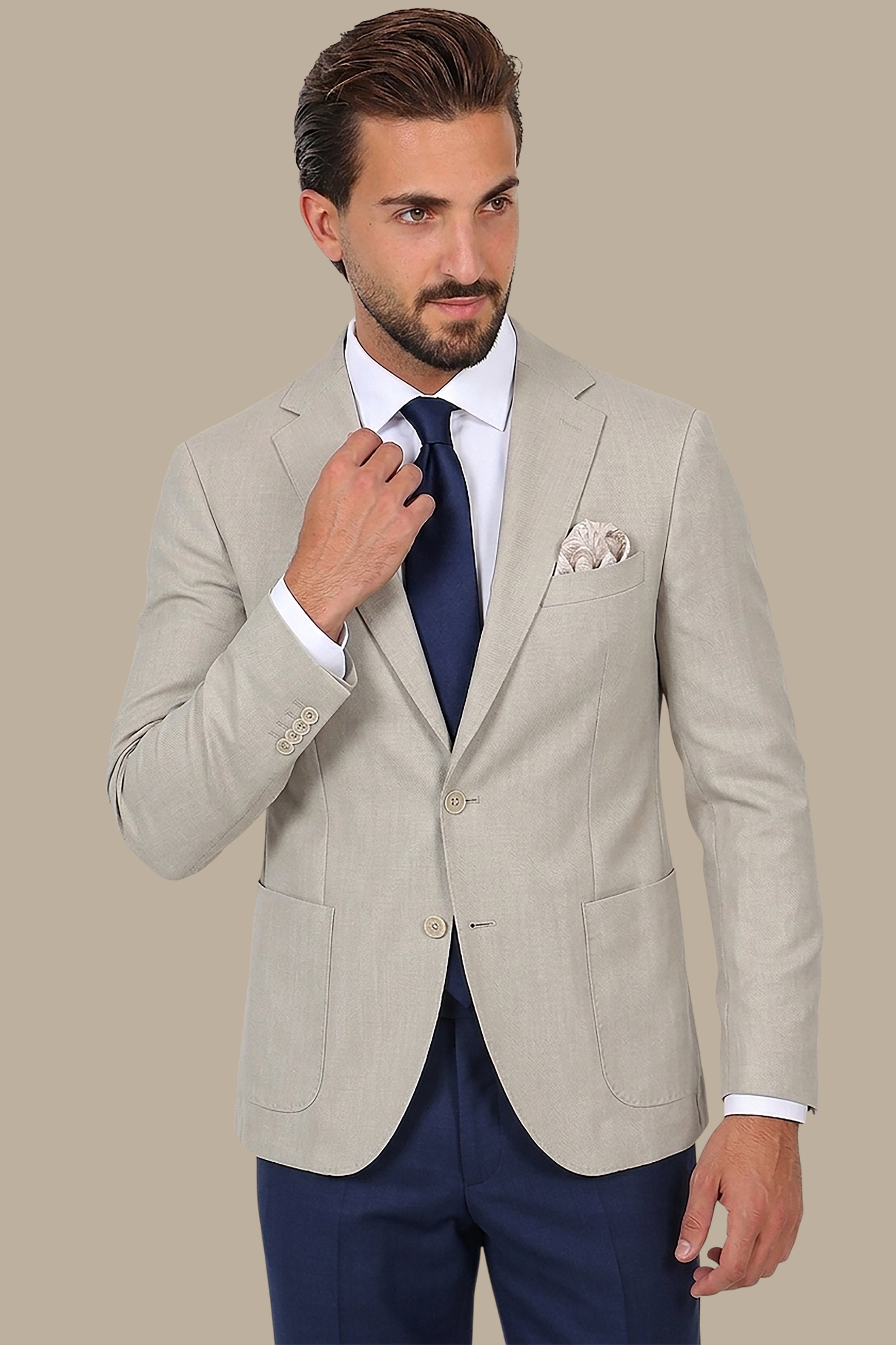 Greige Structured Notch Lapel Blazer