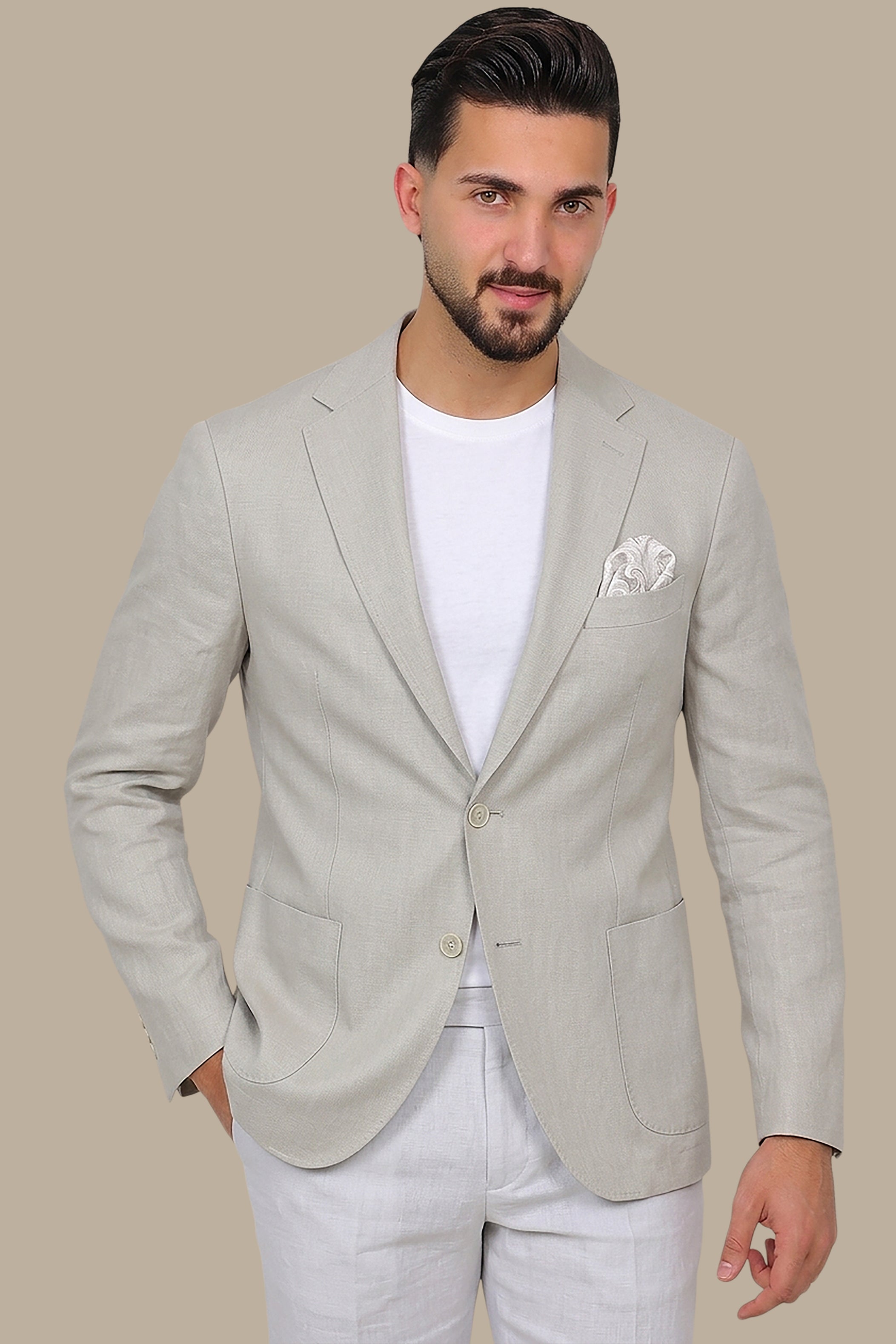 Greige Structured Notch Lapel Blazer