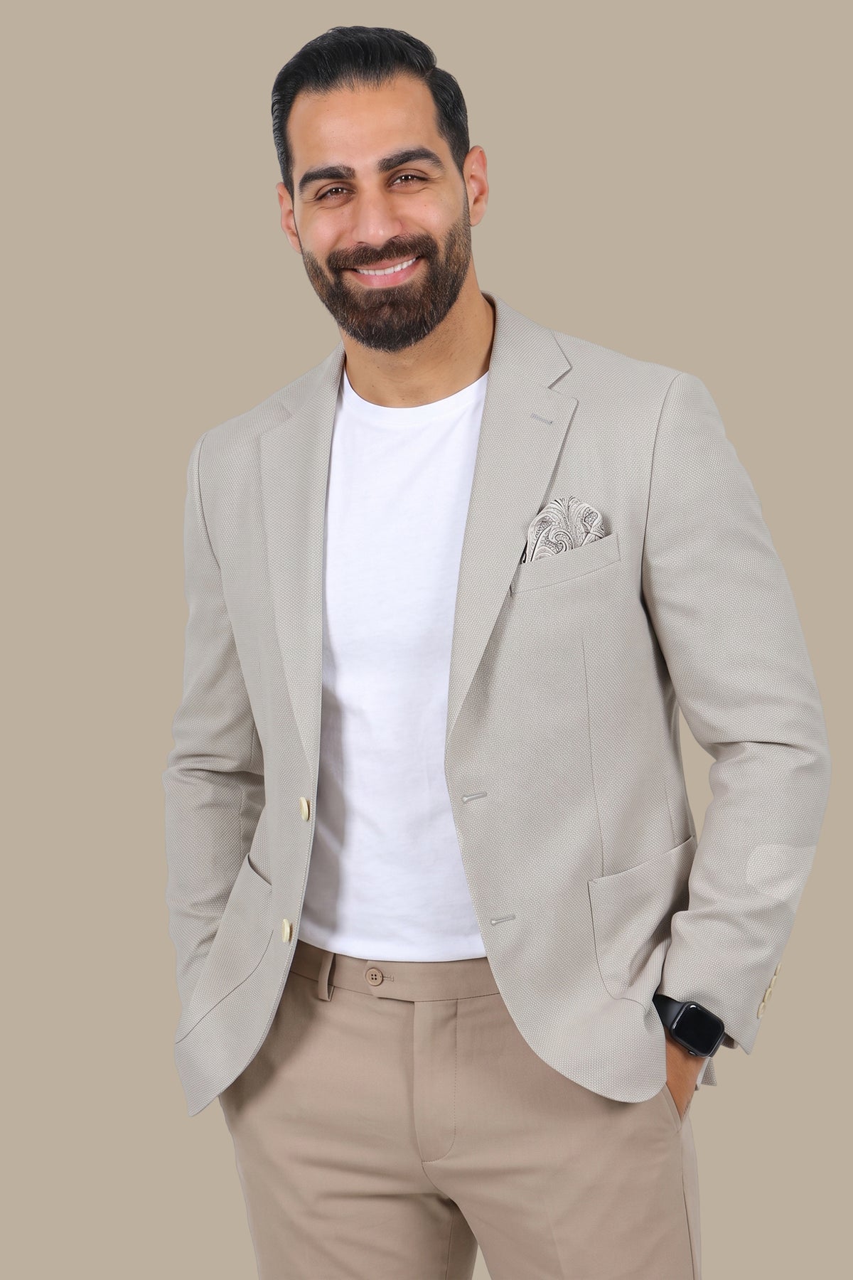 Greige Structured Notch Lapel Blazer