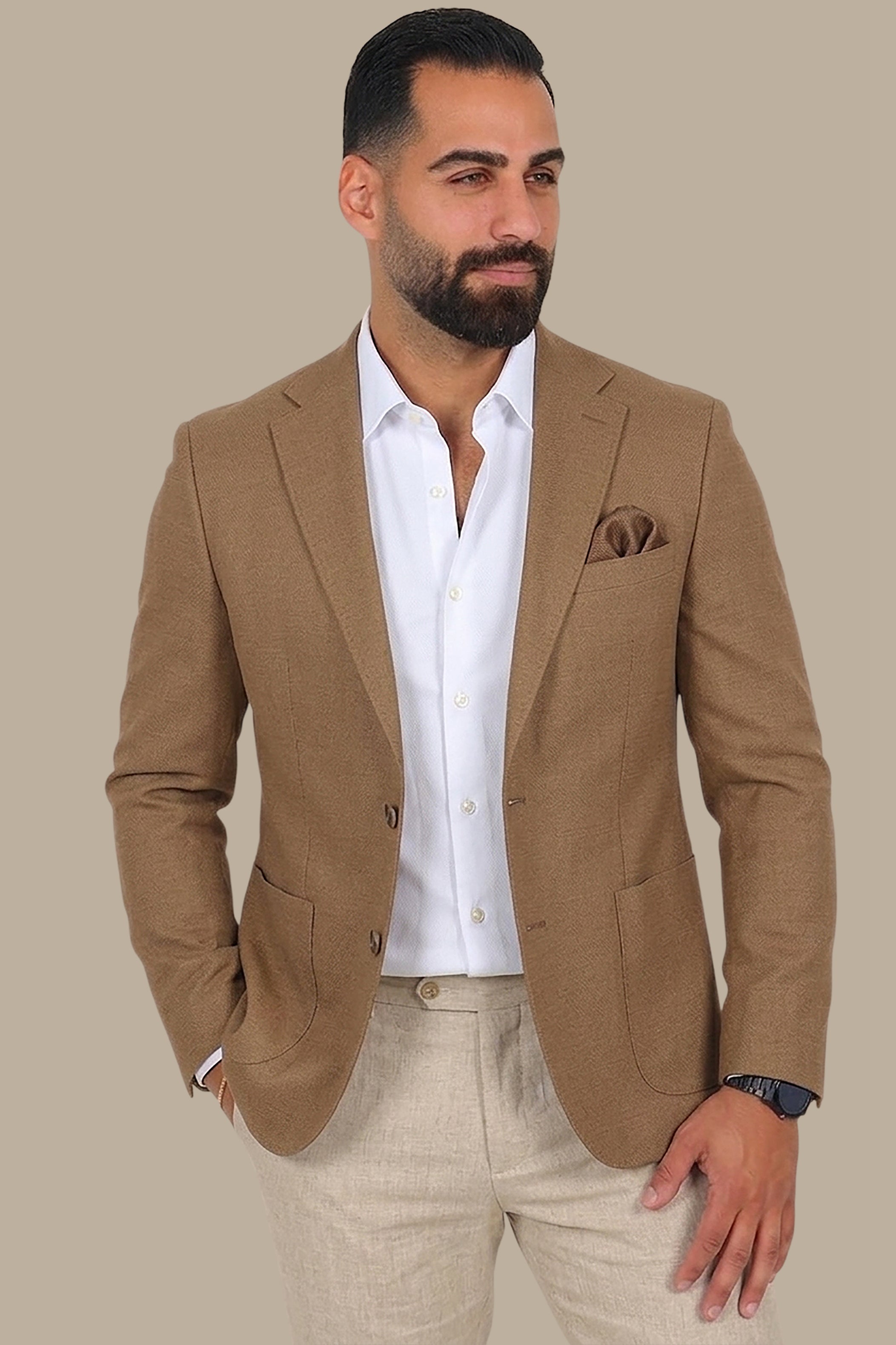 Brown Structured Notch Lapel Blazer