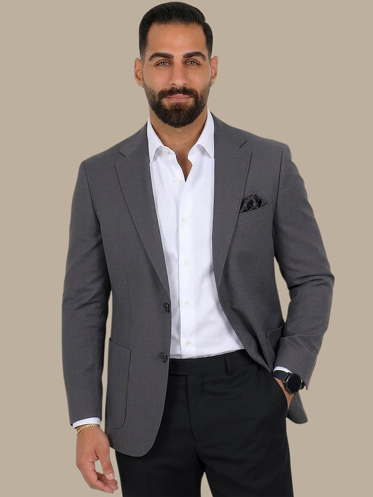 Dark Grey Full Lycra Notch Lapel Blazer