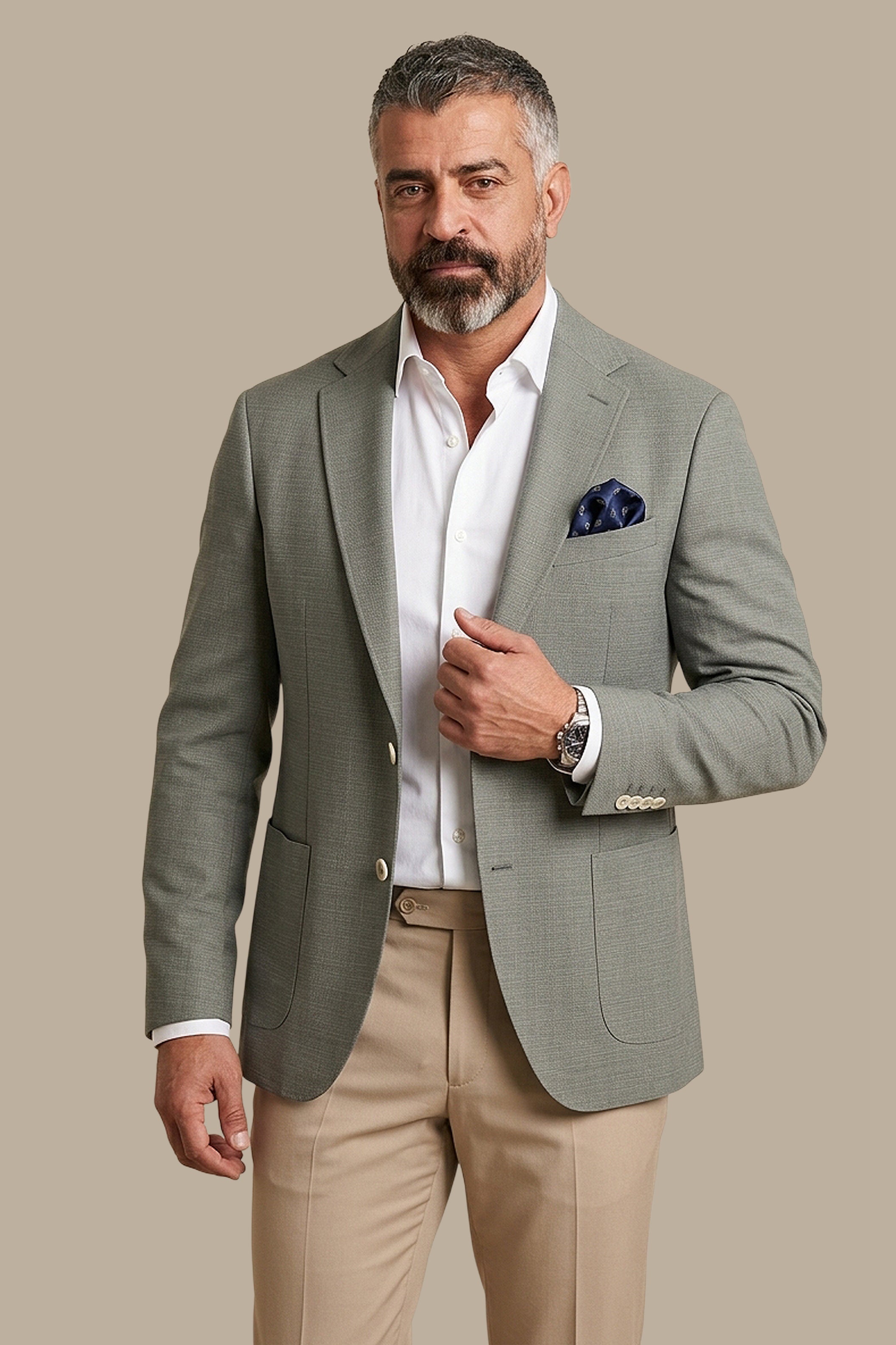 Olive Fil-à-Fil Structured Notch Blazer