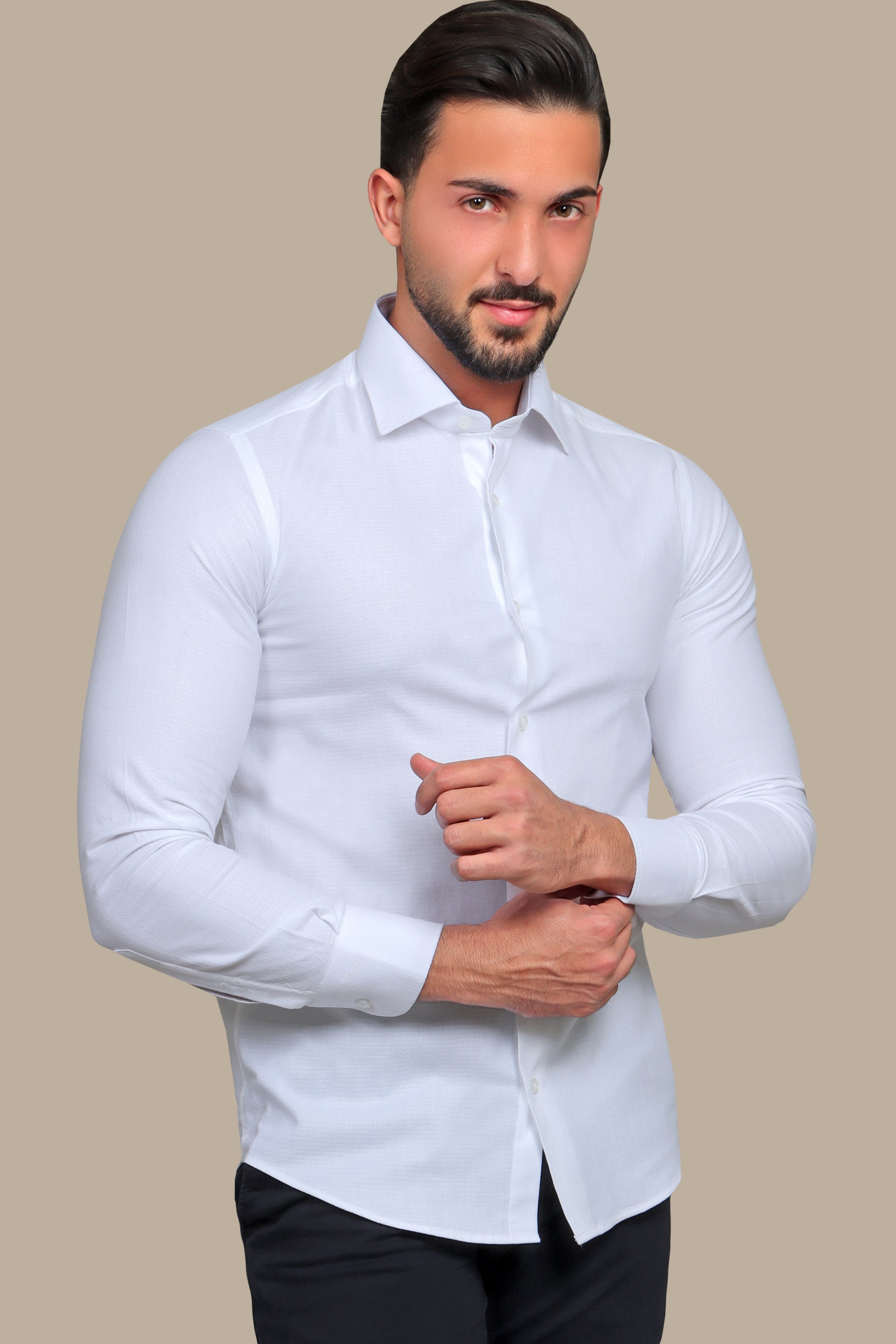 Light Blue Button-Down Shirt with Leaf Print