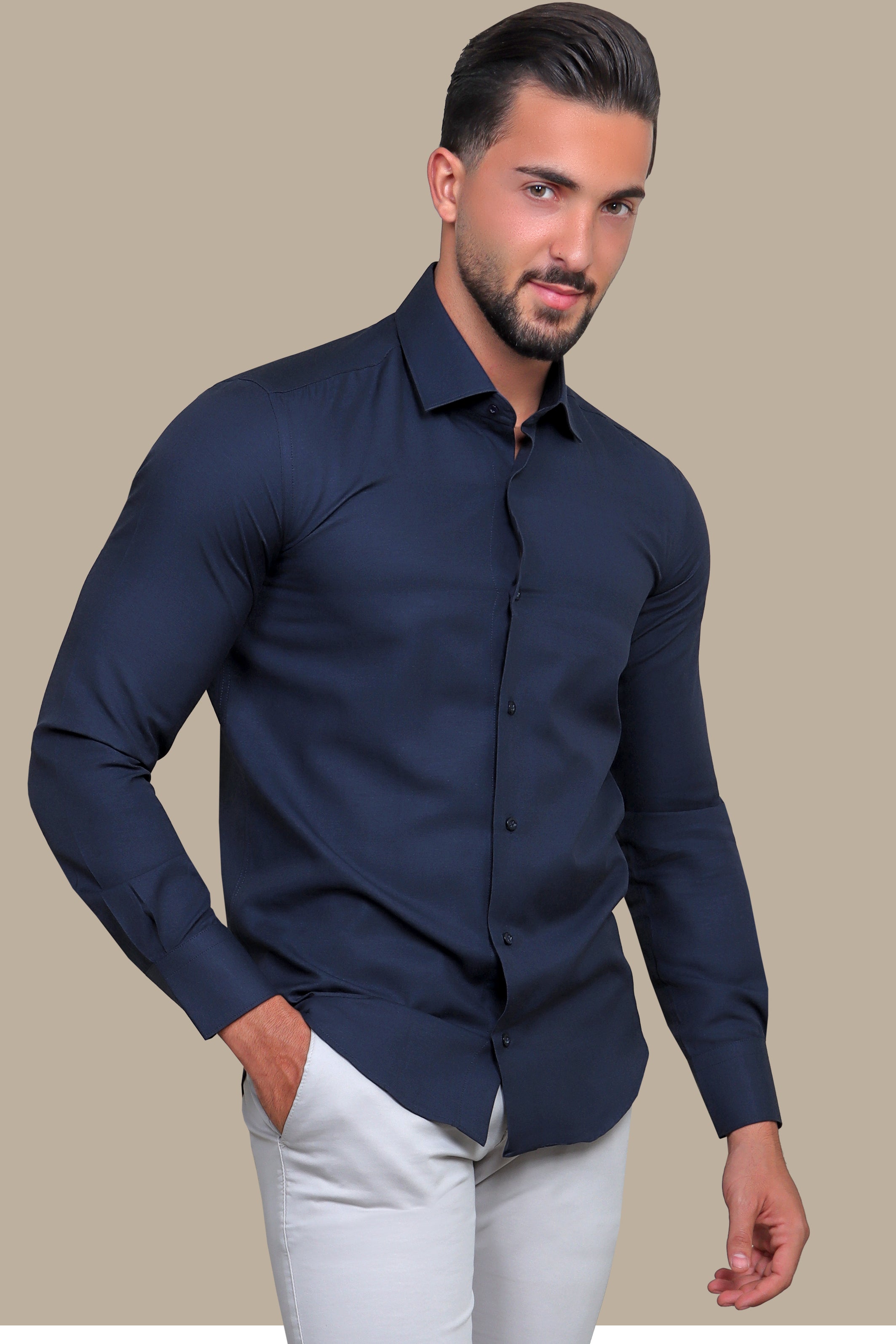 Navy Chambray Slim Fit Shirt
