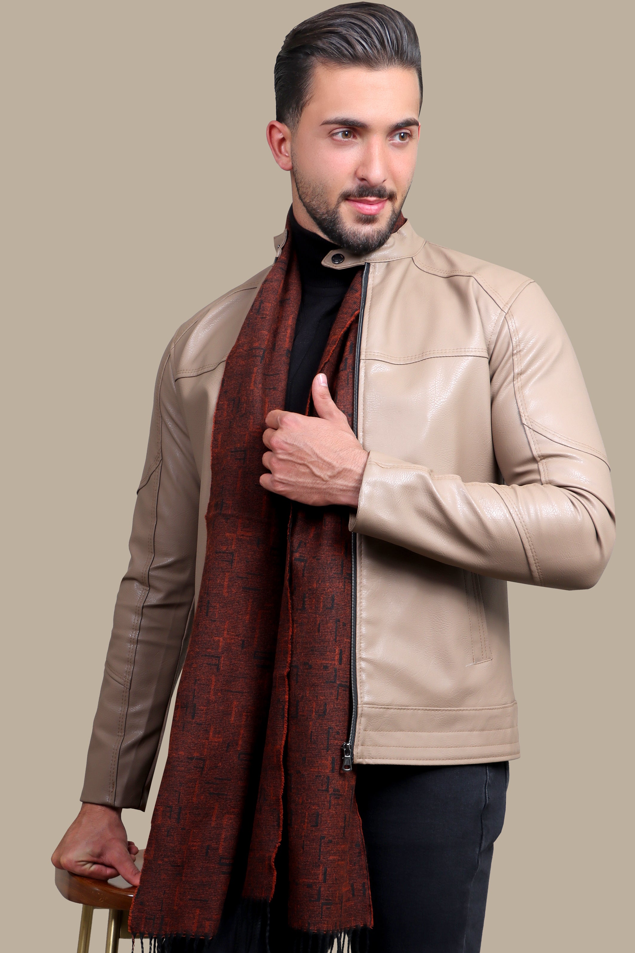 Jacket Faux Leather Basic Col Mao Beige