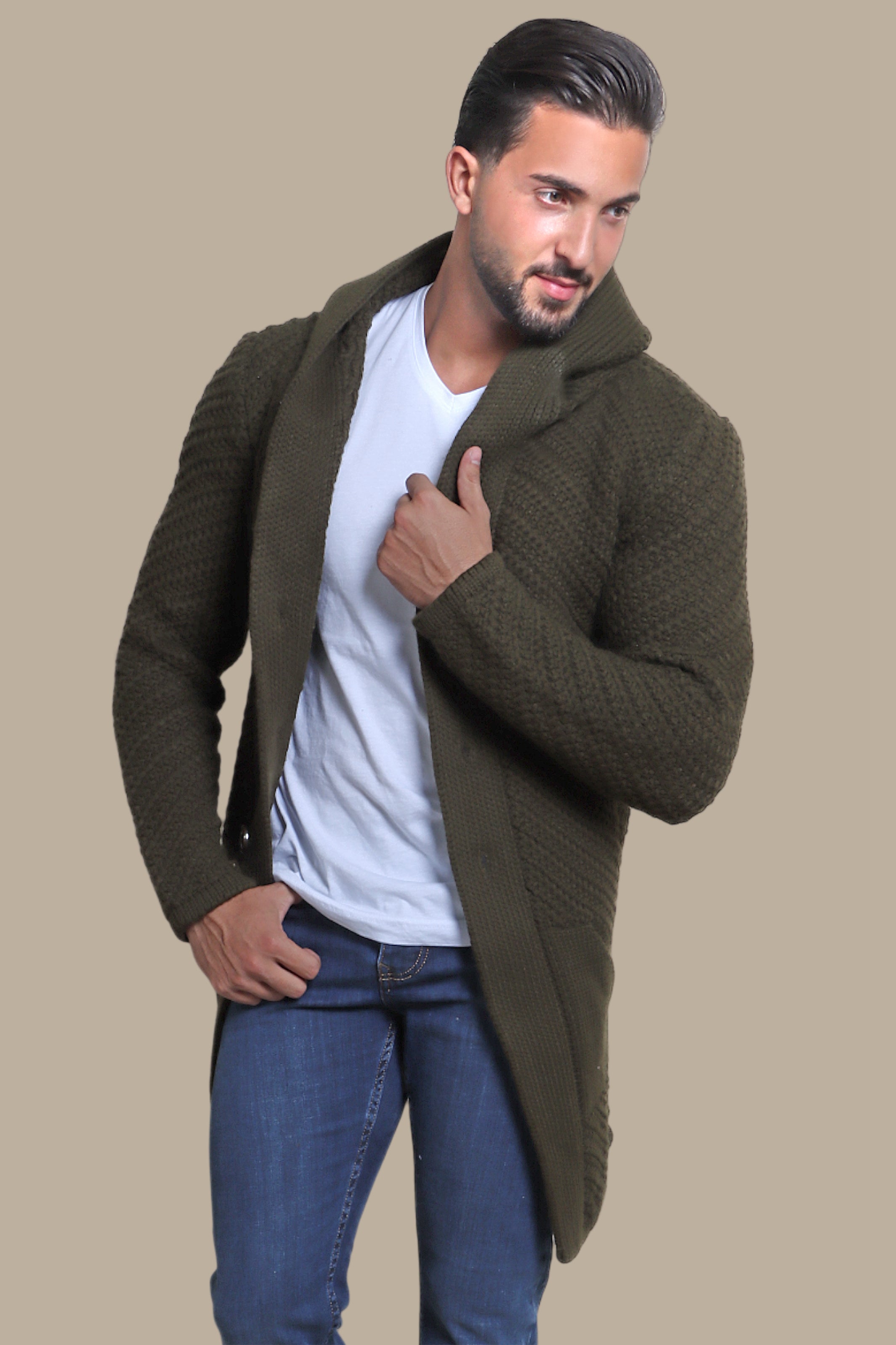 Khaki Braided Cardigan for Effortless Elegance