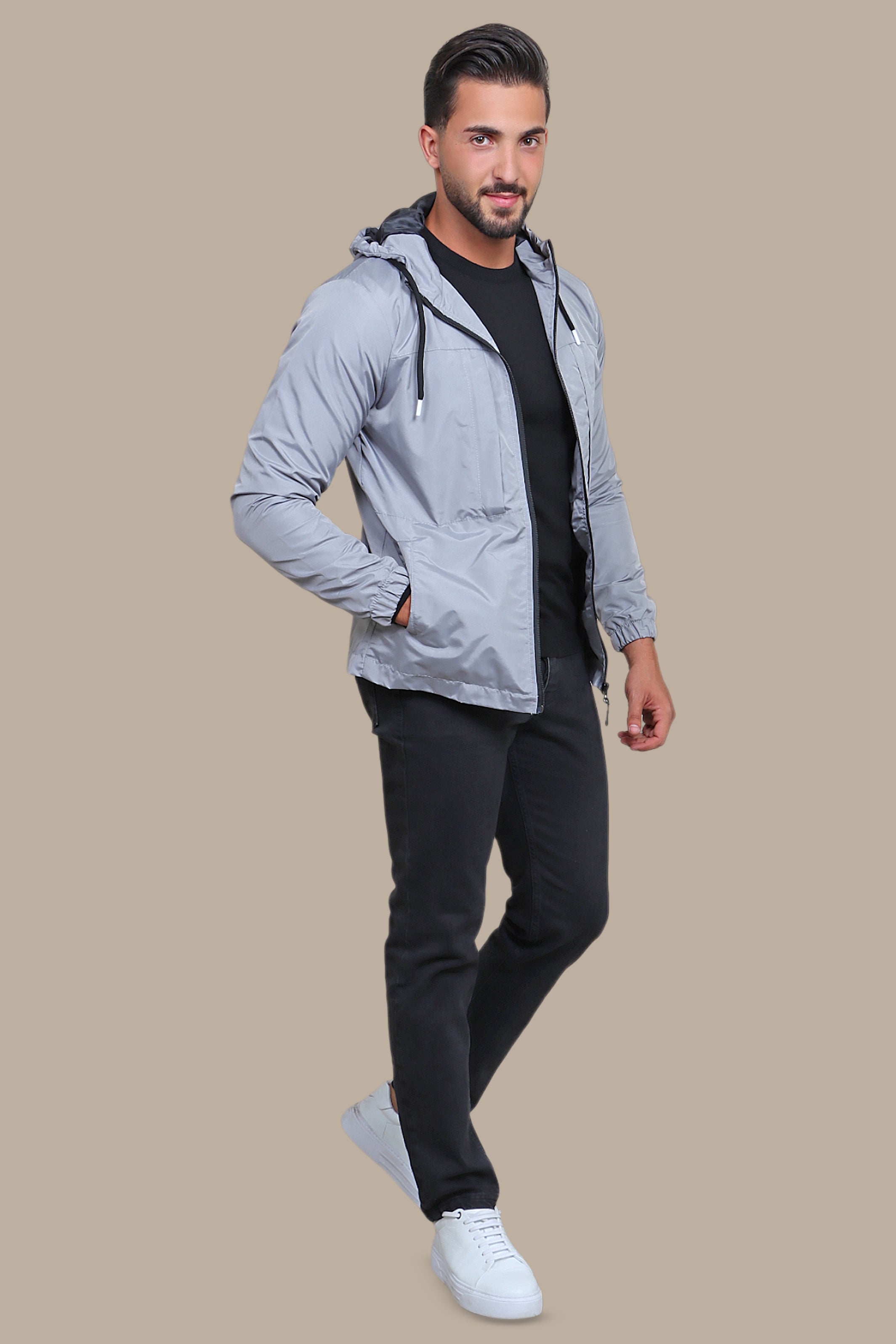 Gray Waterproof Hooded Jacket: Stay Dry in Style
