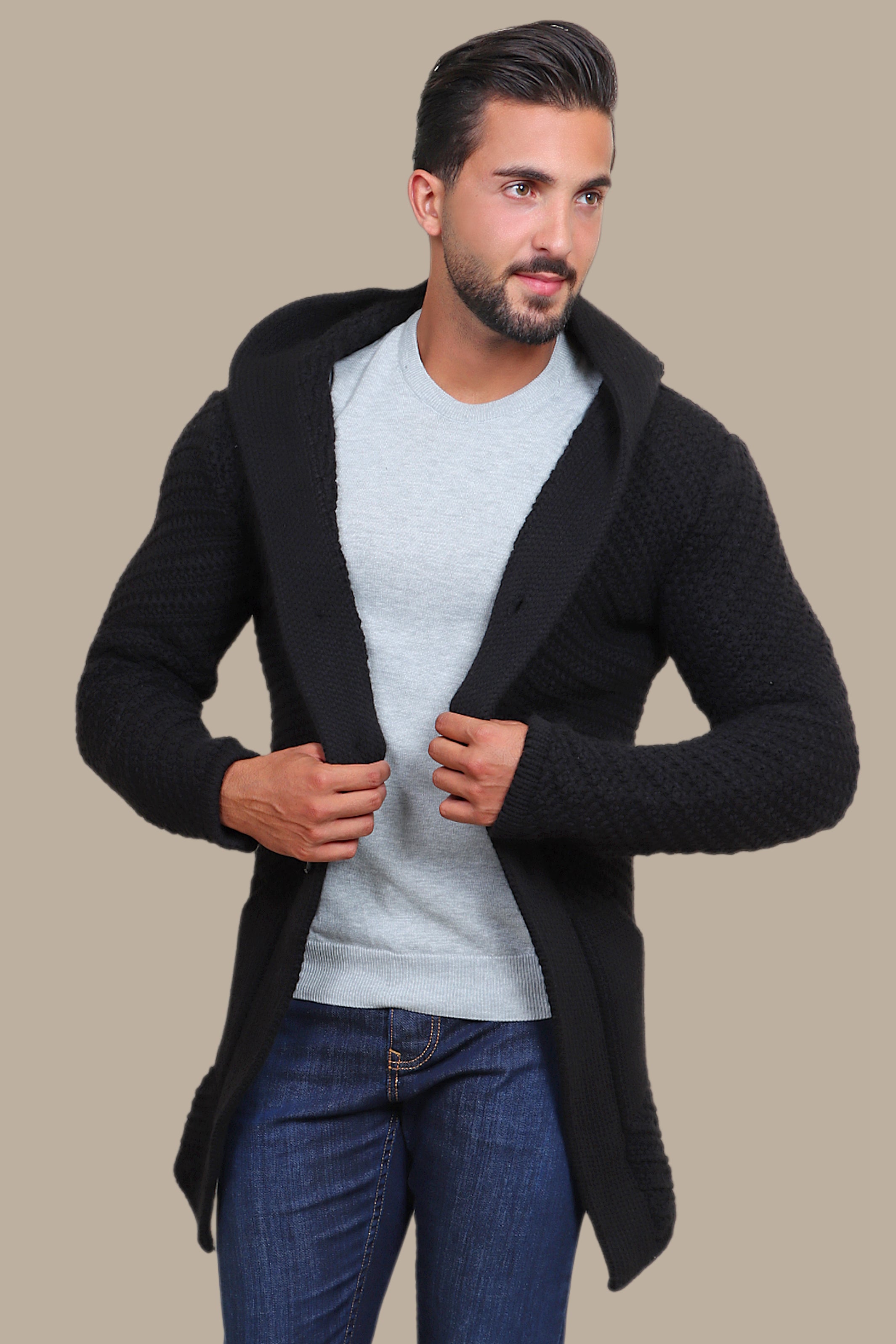 Black Braided Long Cardigan Jacket