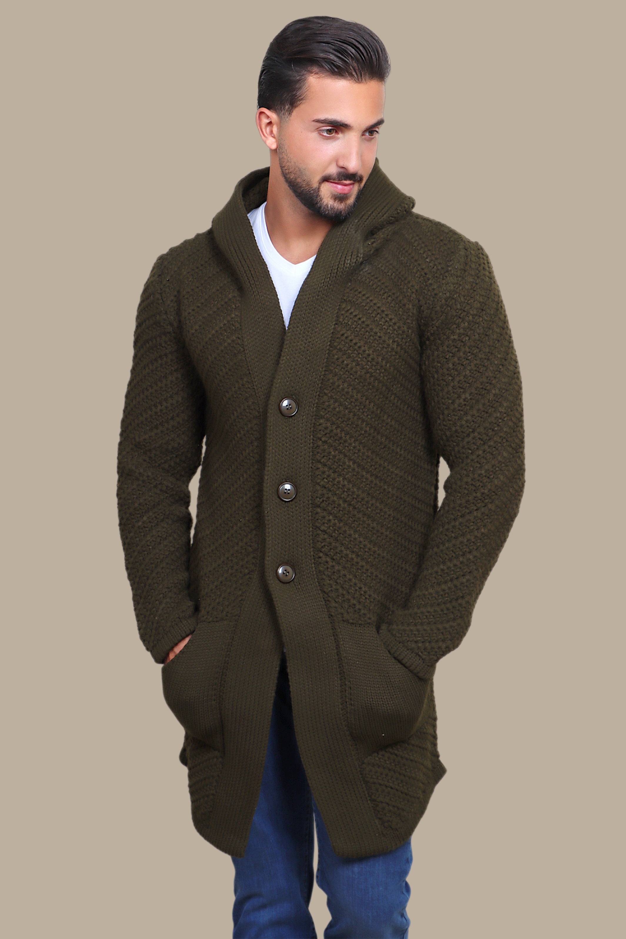 Khaki Braided Cardigan for Effortless Elegance